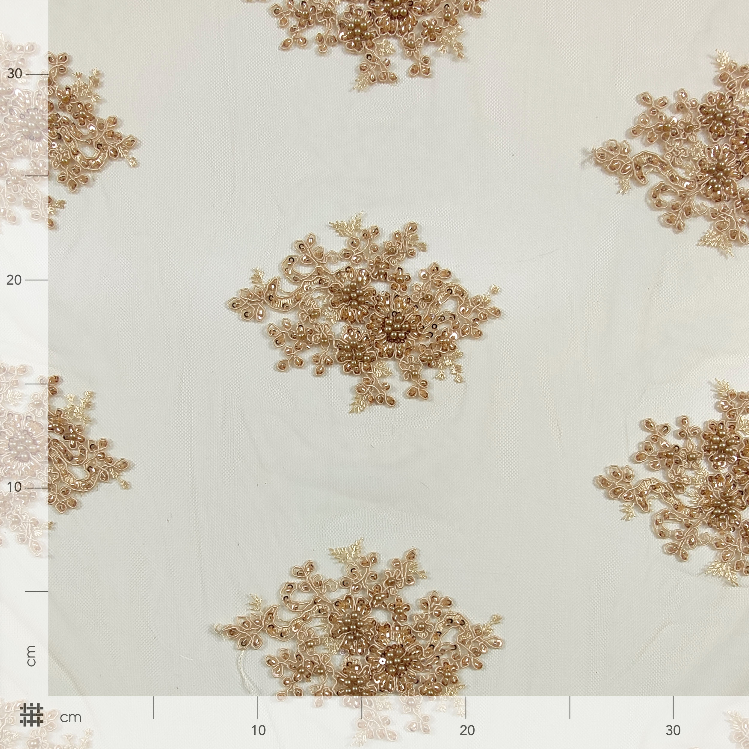 Tulle Ricamato Perline Lux Oro
