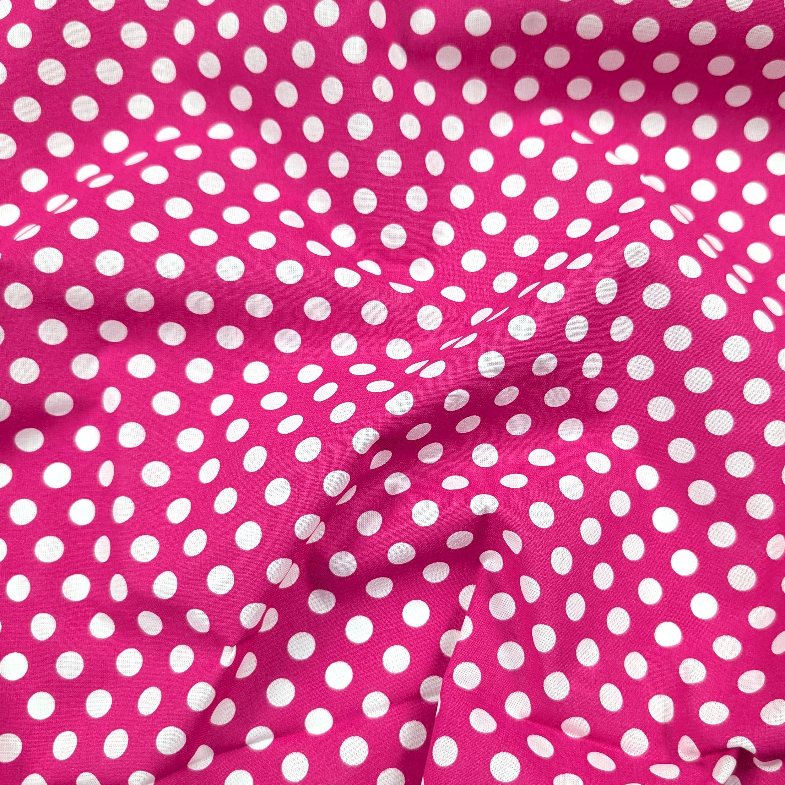 Tessuto Cotone Fuxia Pois Bianchi Grandi Image