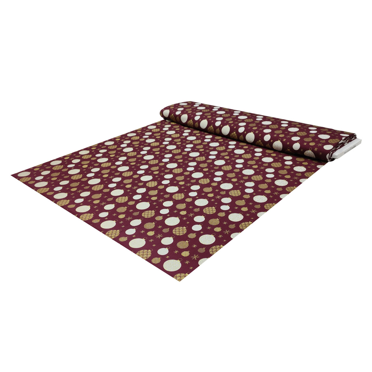 Tessuto cotone palline natalizio oro sfondo bordeaux