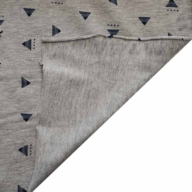 Tessuto Jersey Grigio Melange con Unicorni e Geometrie