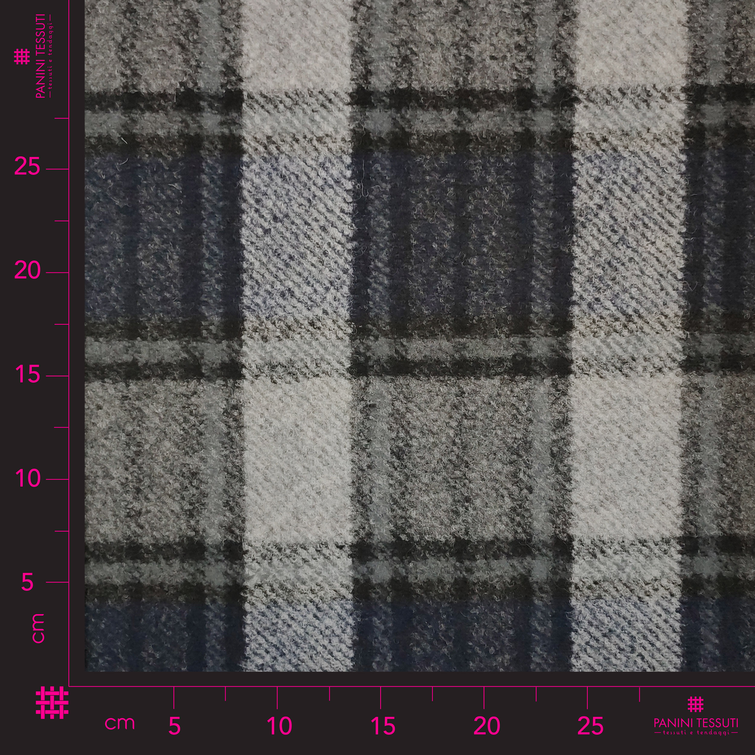Neoprene Double Lana Tartan Blu e Grigio e Tinta Unita Nero