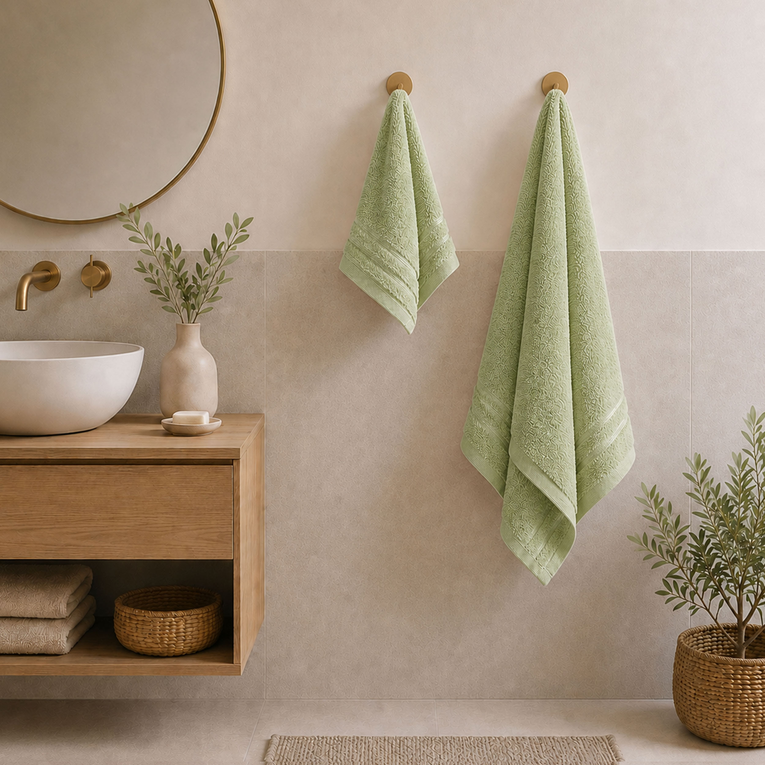 Set Asciugamani Bagno Viso e Ospite Verdino Image