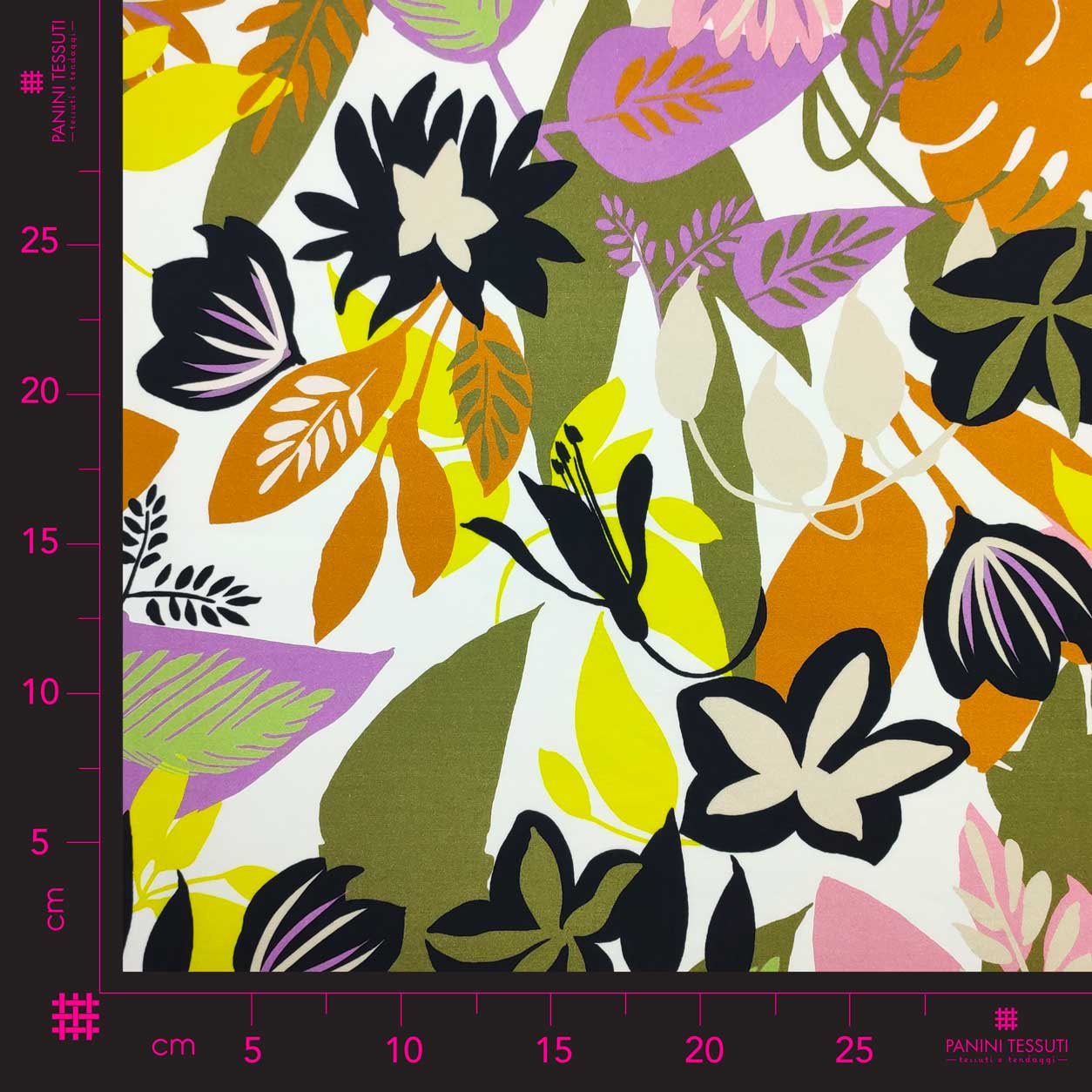 Tessuto cotone fiori e foglie tropicali