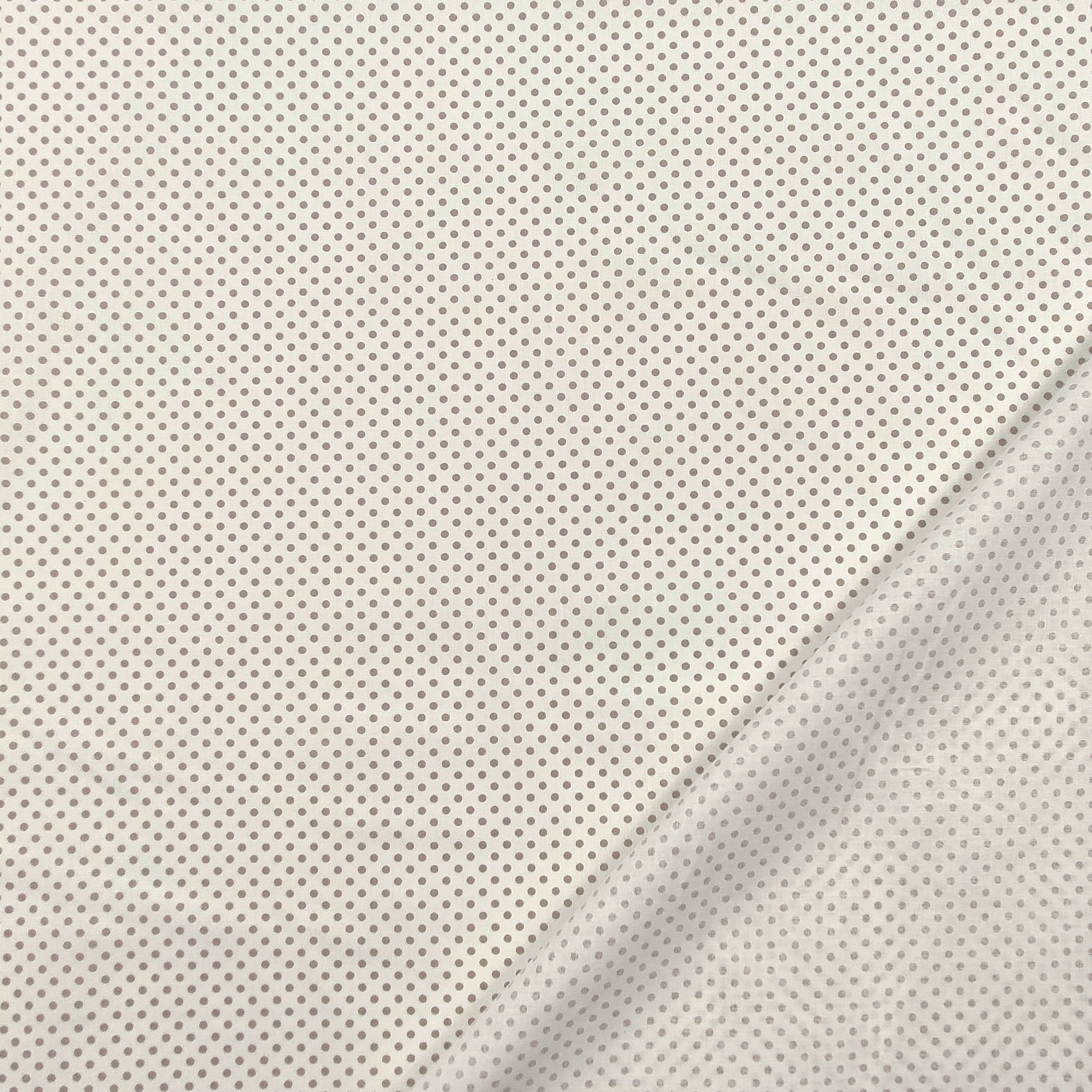 Tessuto Cotone Bianco Pois Tortora Image