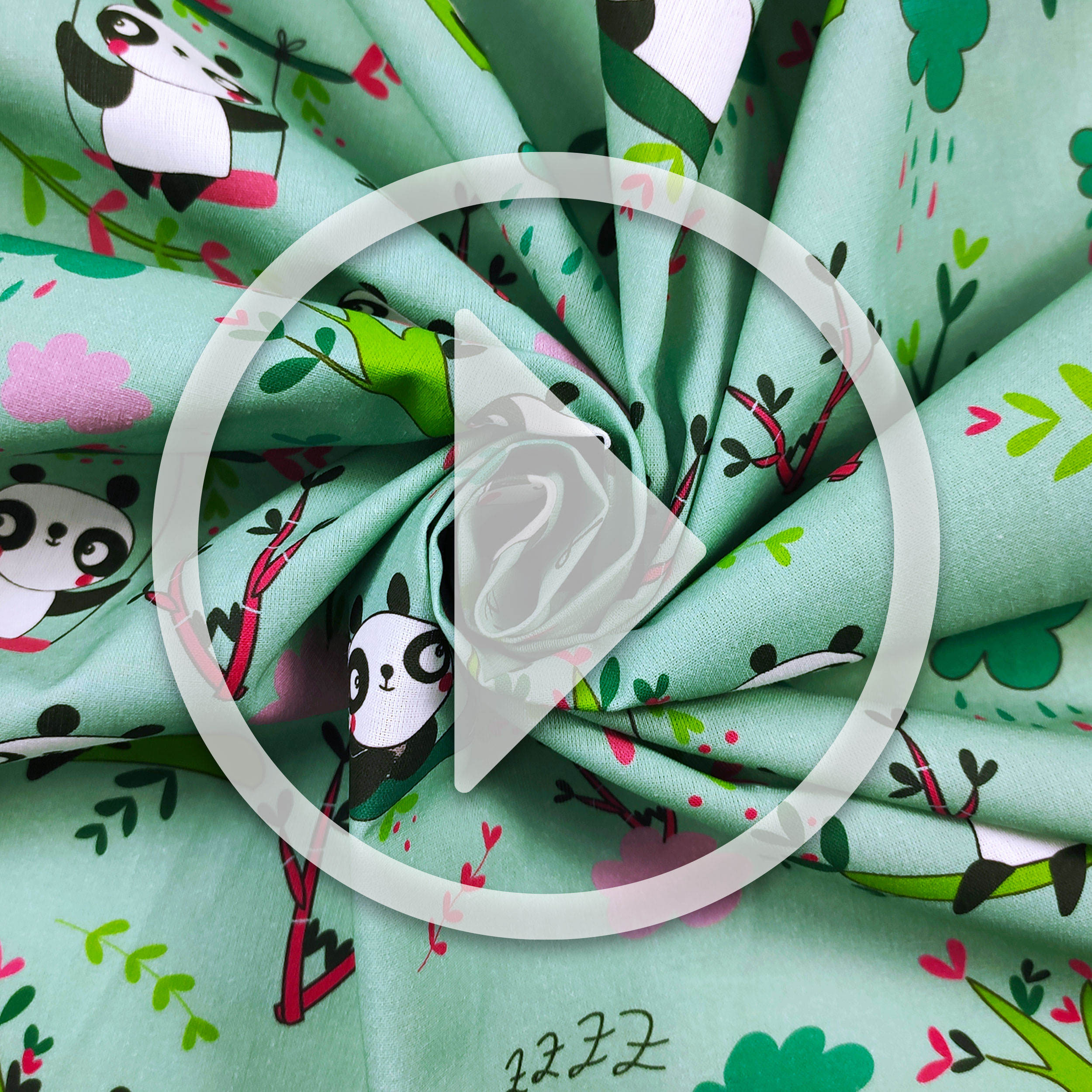 Ritaglio Cotone Panda Grandi Sfondo Verde Menta 50x150 cm Image