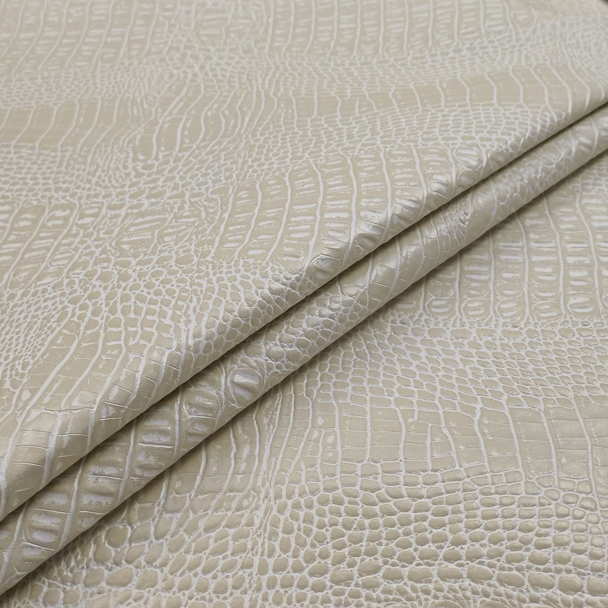 Ritaglio Tessuto Ecopelle Coccodrillo White/Beige 180x140 cm