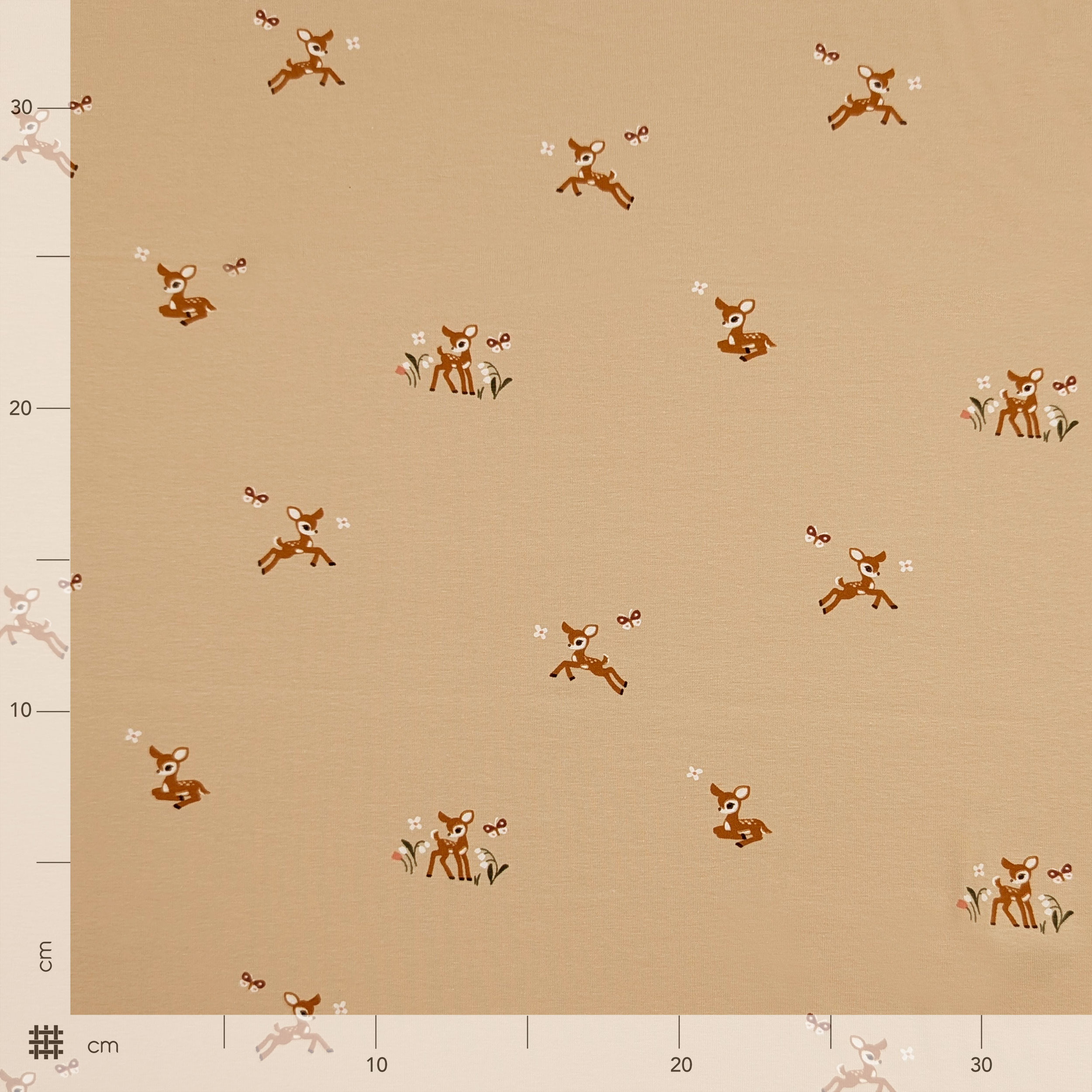 Jersey Cotone Sfondo Beige con Cerbiatti  Image