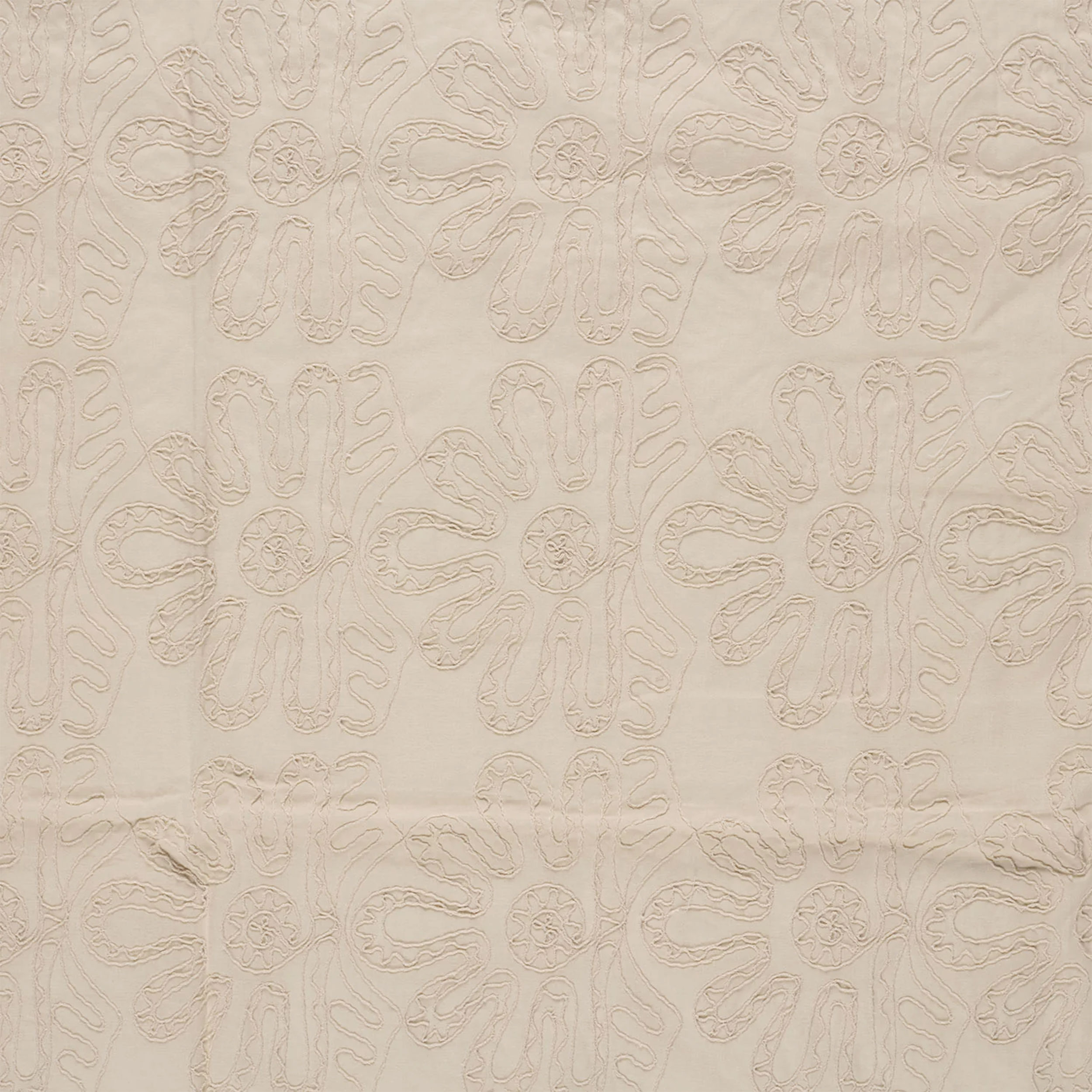 Popeline di Cotone Fantasia Floreale Ricamata Beige Image
