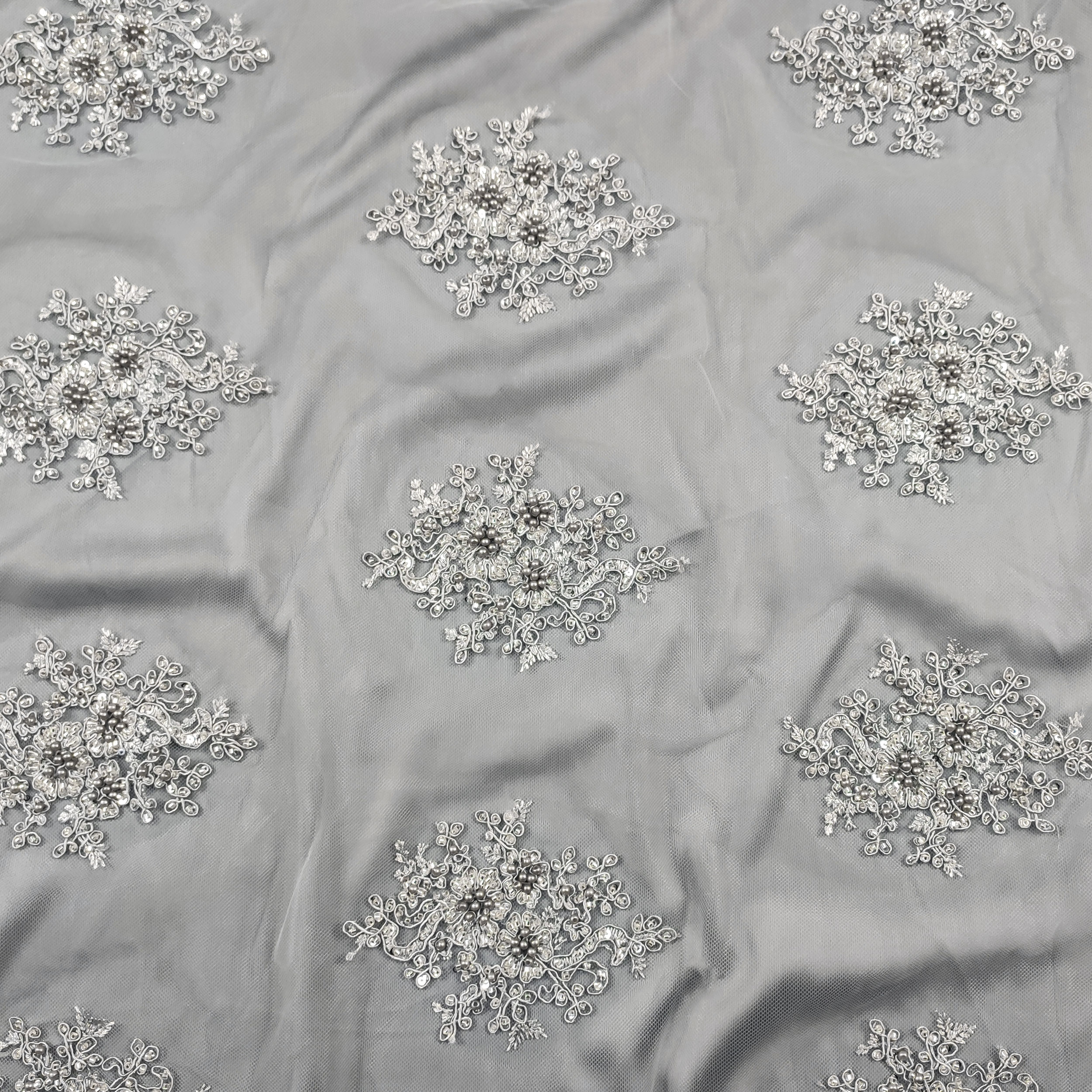 Tulle Ricamato Perline Lux Grigio