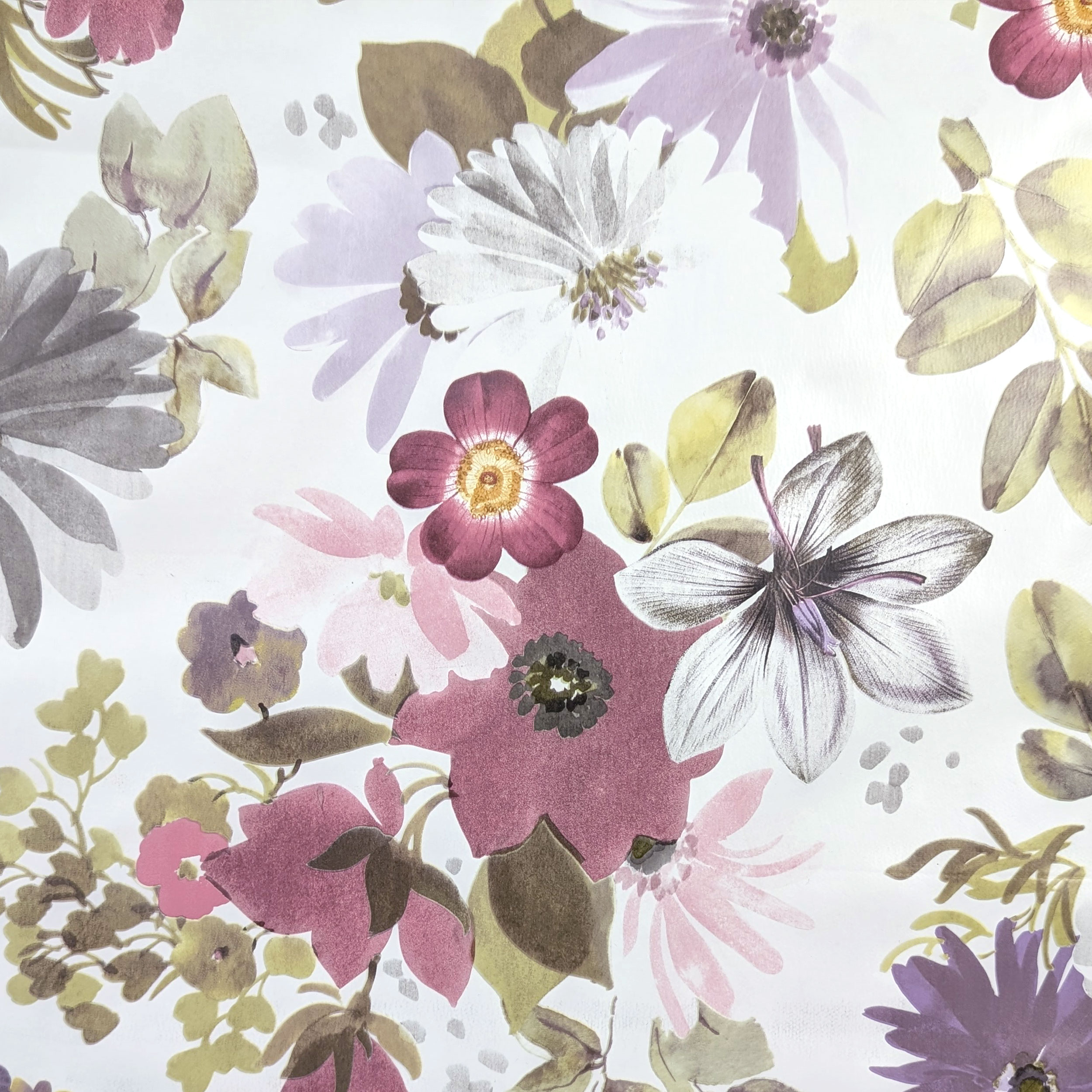 Tessuto per Tovaglia Plastificata Fiori Toni Rosa Image