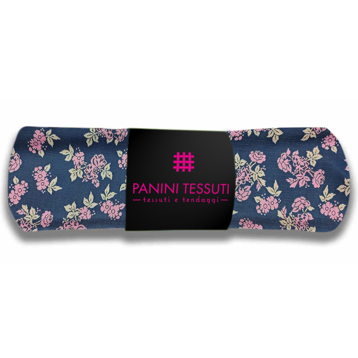 Scampolo Misto Cotone Fiori Rosa Sfondo Blu