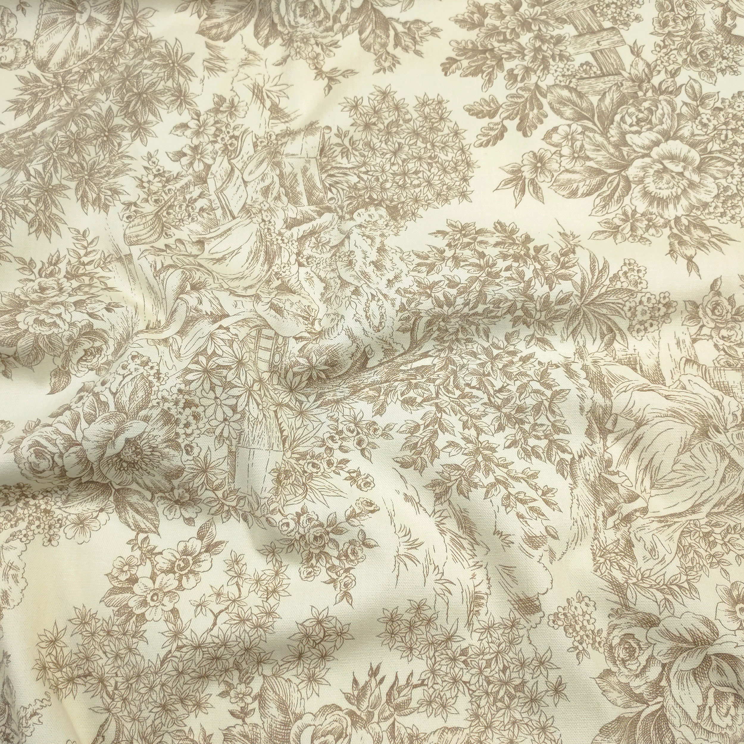 Tessuto Panama Toile De Jouy Beige Sfondo Panna