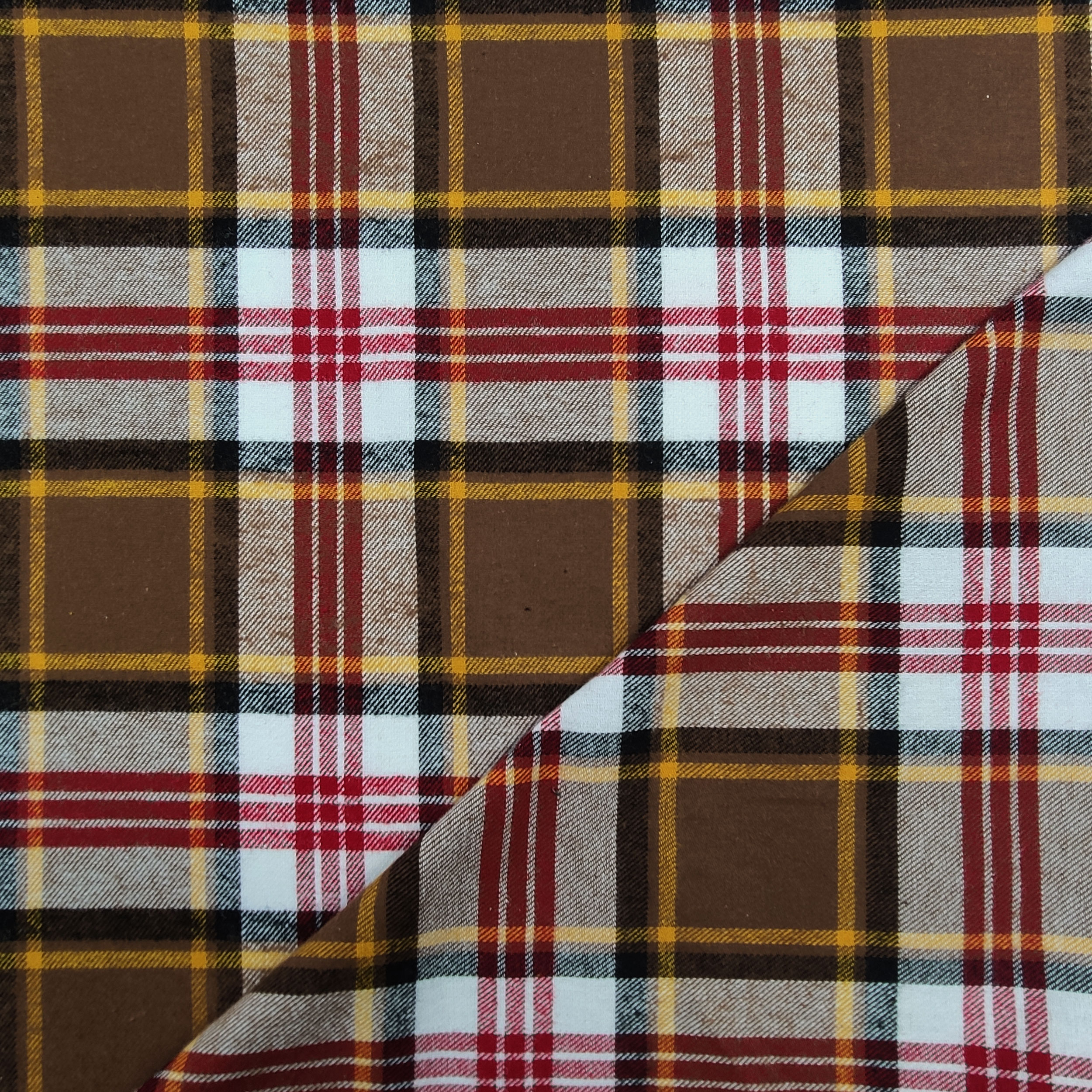 Tessuto Flanella Tartan Nocciola Giallo