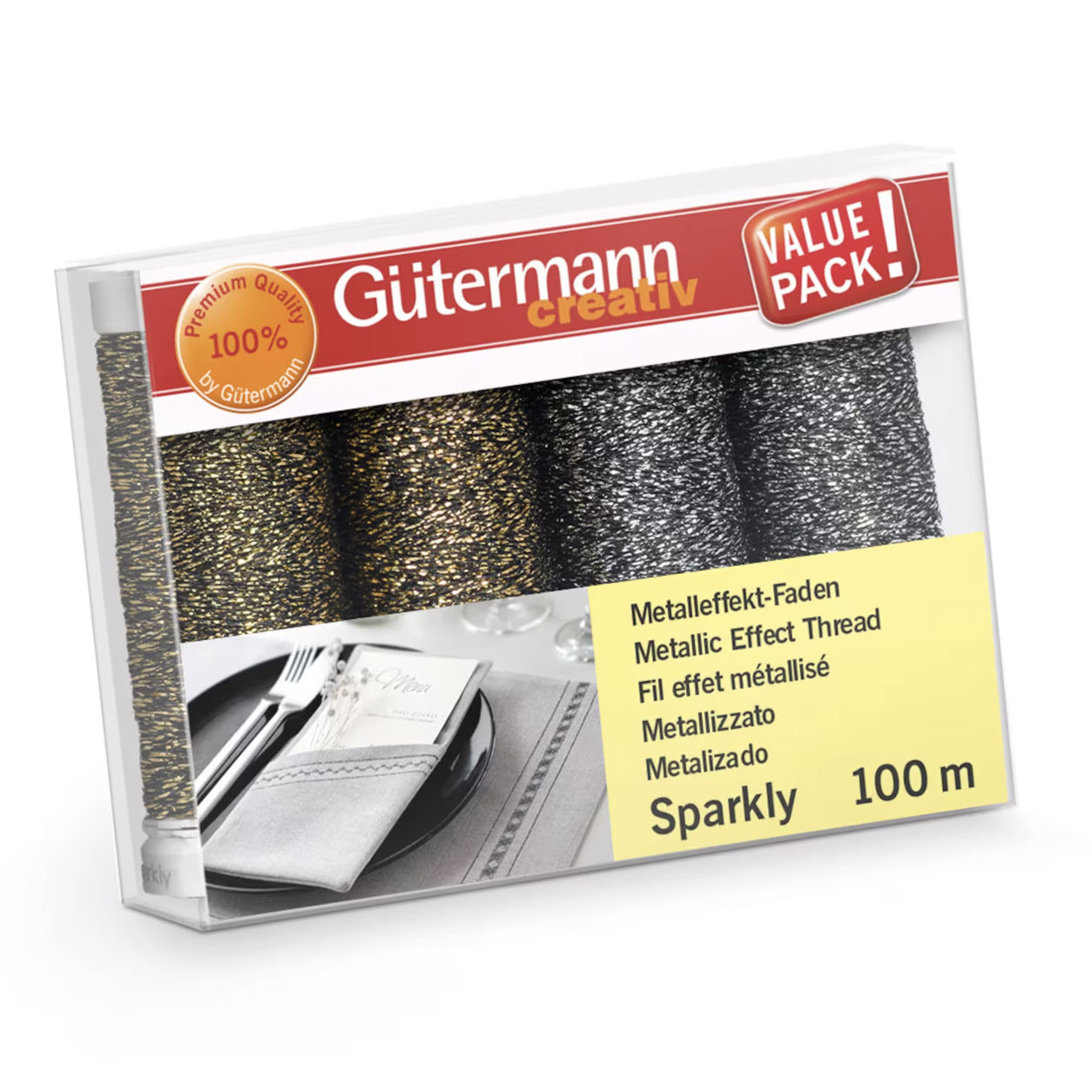 Gutermann Filo Metallizzato Sparkly 4 Bobine Oro e Argento