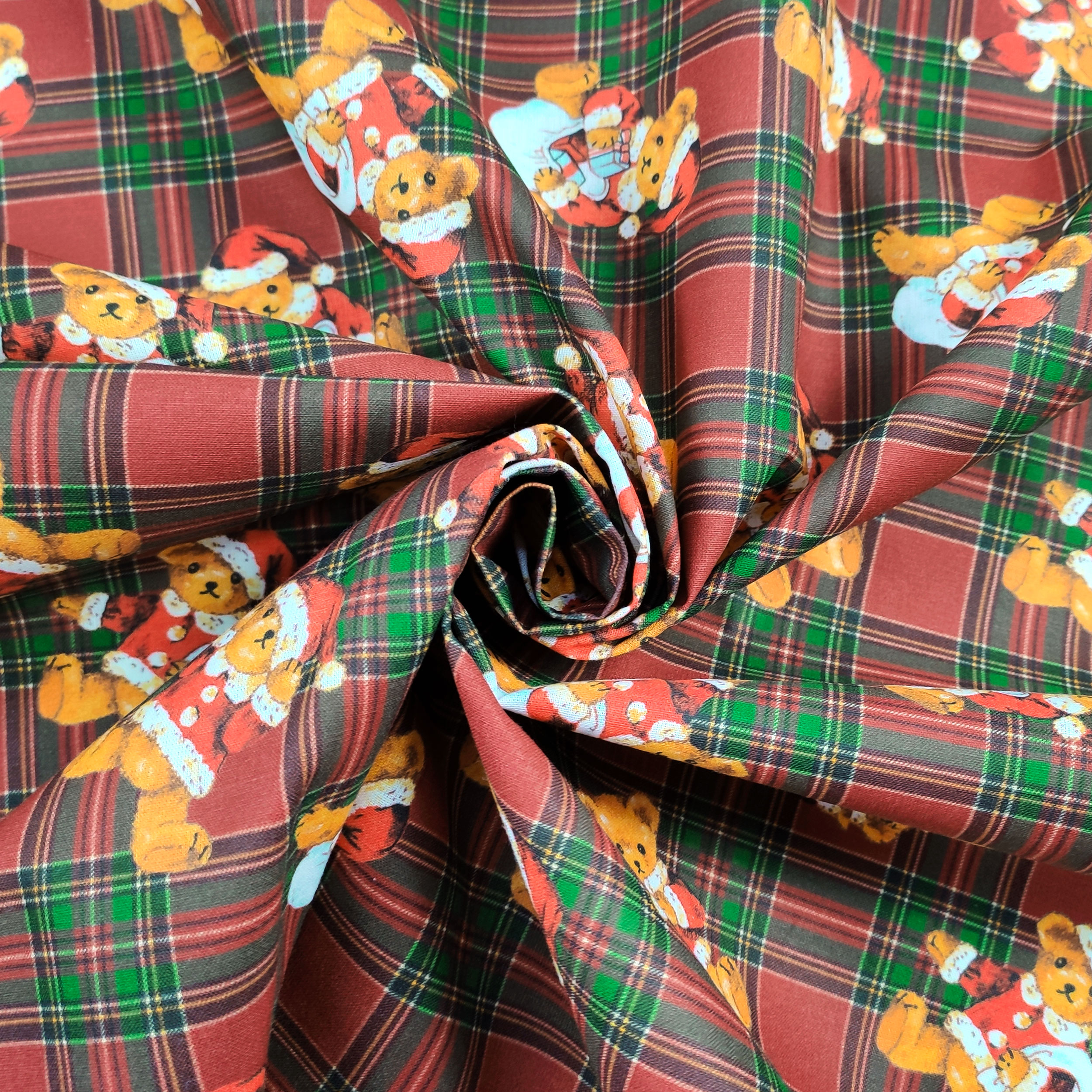 Rasatello di Cotone Natalizio Teddy Sfondo Tartan