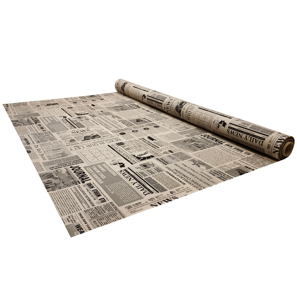 tessuto panama misto cotone fantasia giornale sfondo ecrù al metro