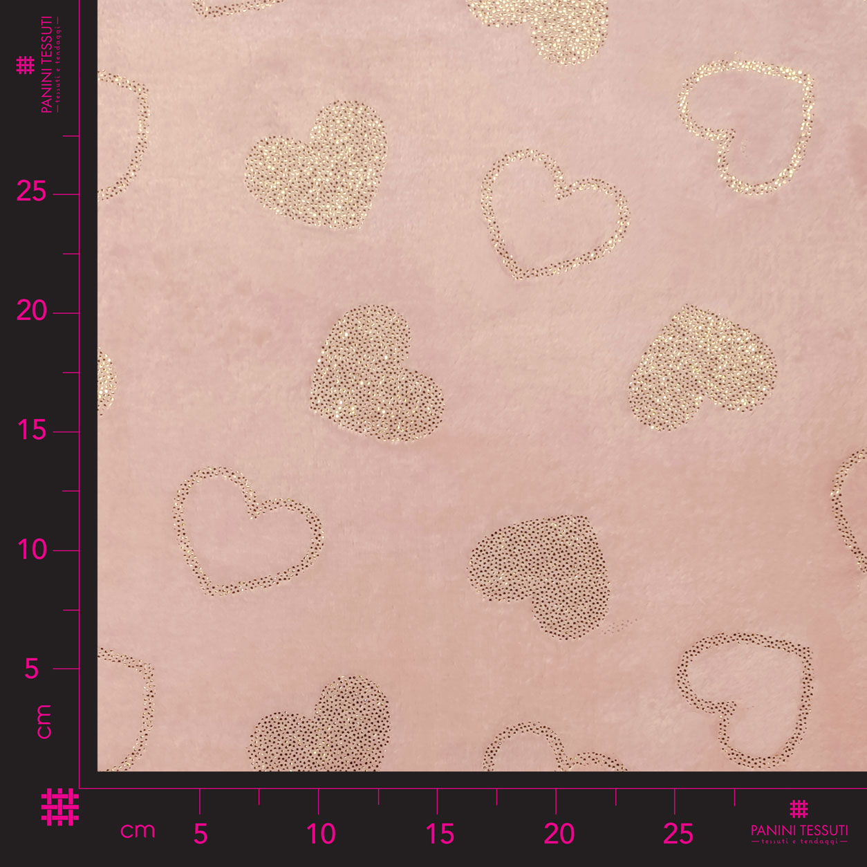 tessuto-pile-rosa-baby-cuori-e-strass-oro