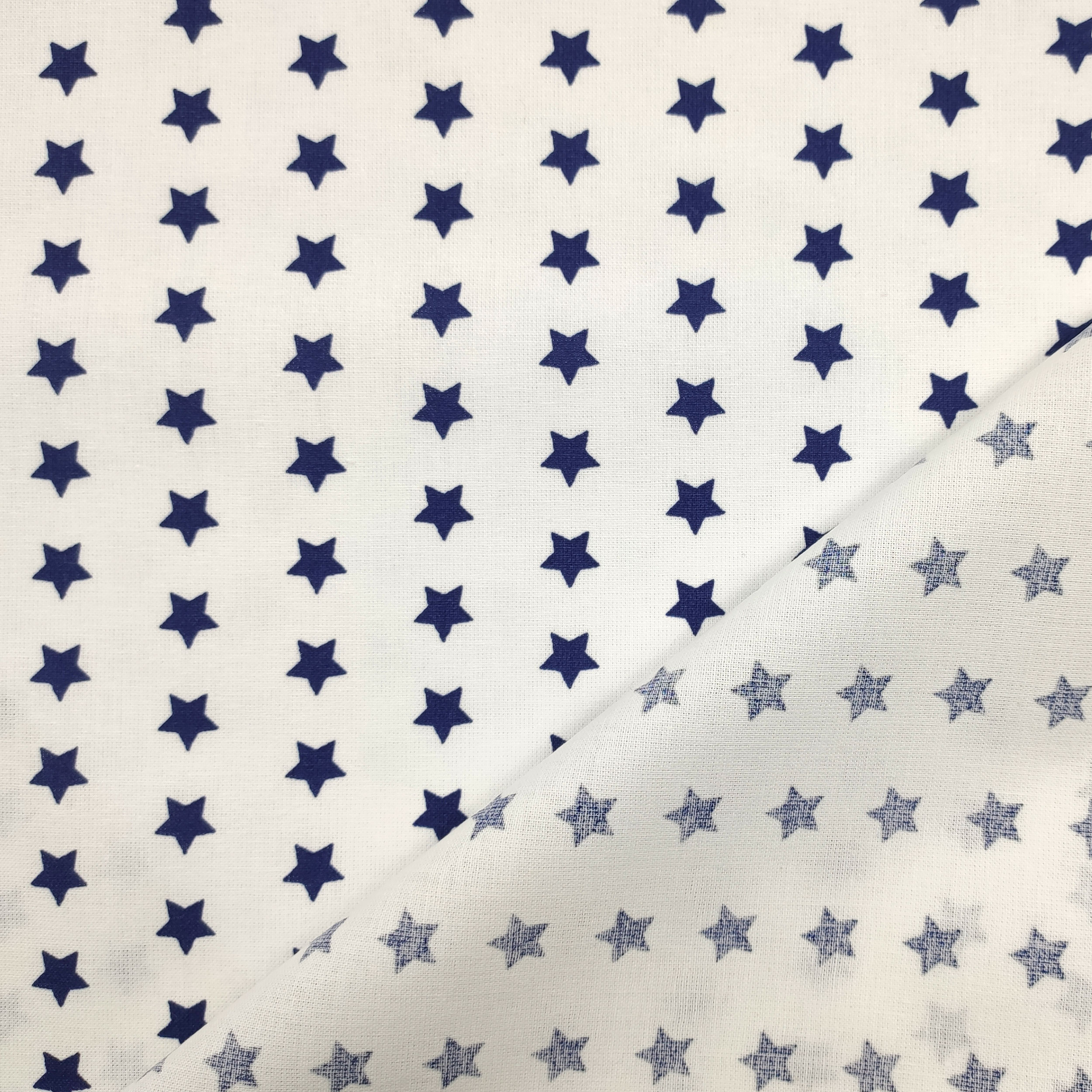 tessuto di cotone stelle blu sfondo bianco