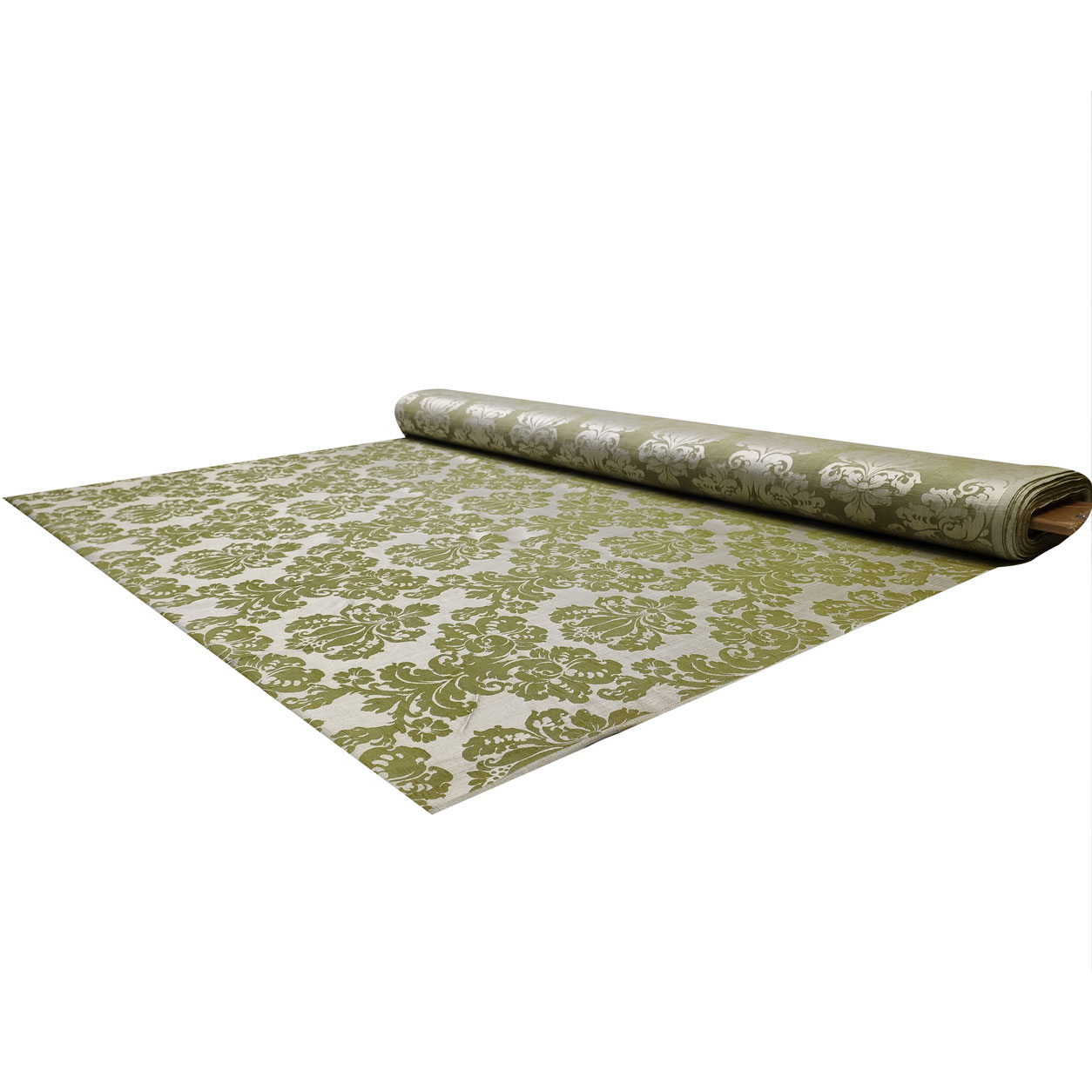 Tessuto Jacquard Damascato Misto Seta Verde Sfondo Beige Image