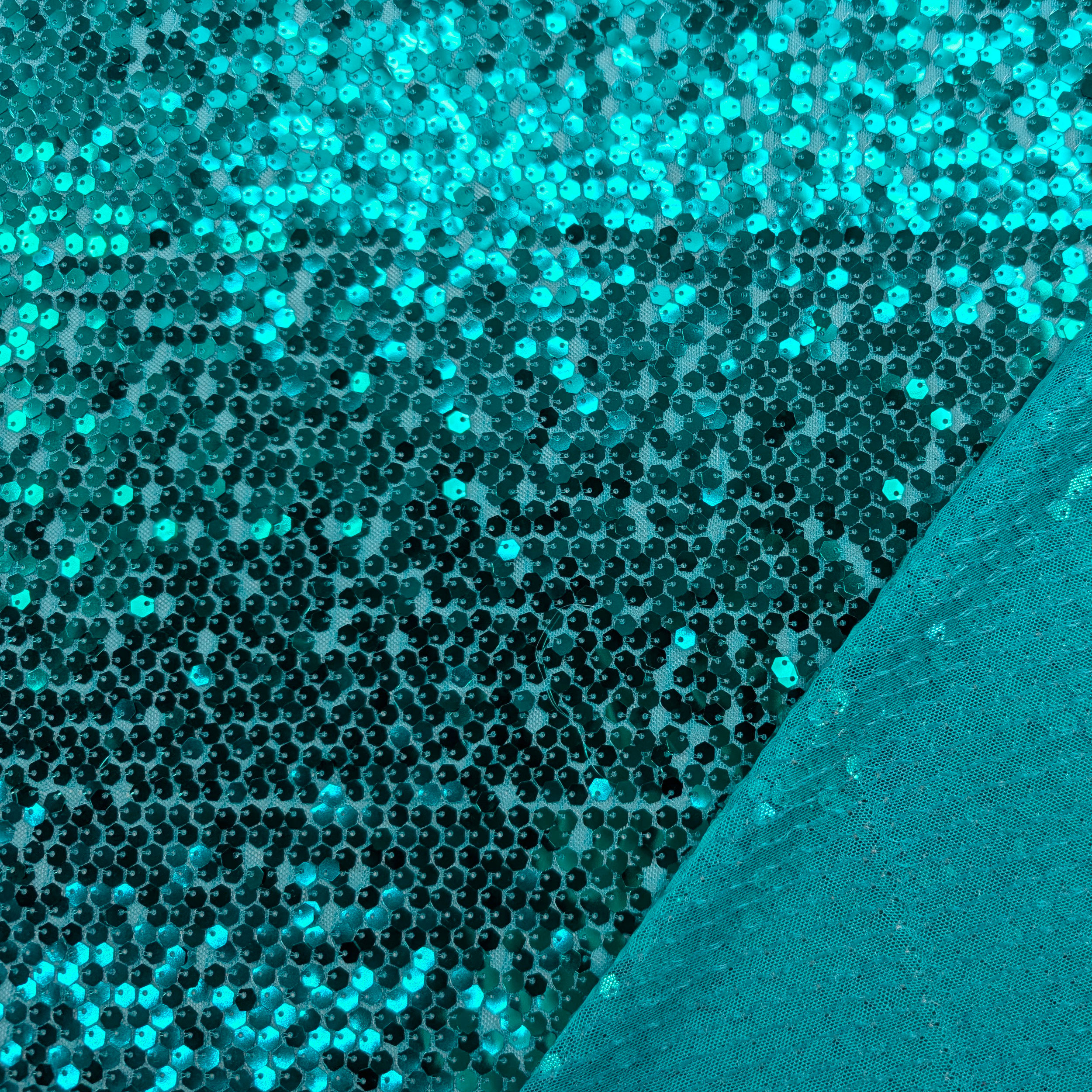 Tessuto Paillettes Esagono Turchese Image