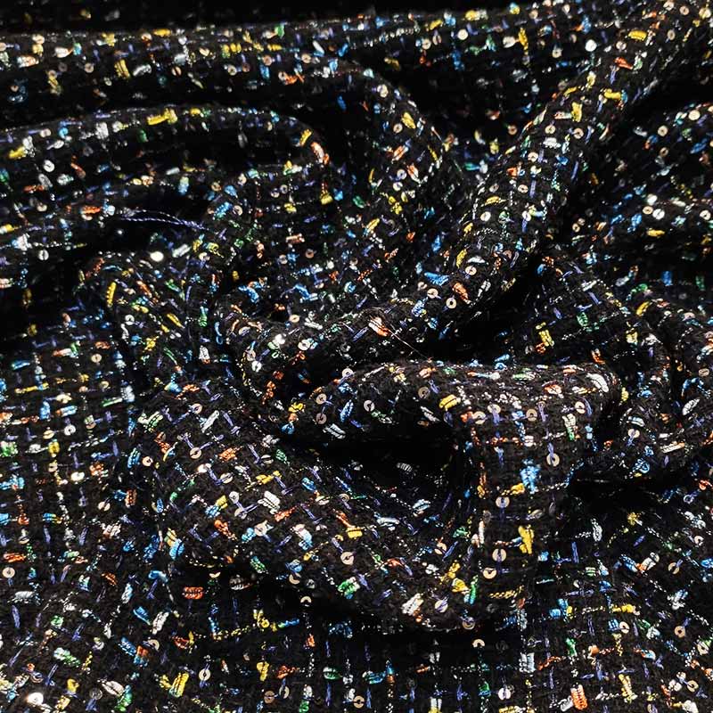 Tessuto Trama Chanel Multicolor con Paillettes