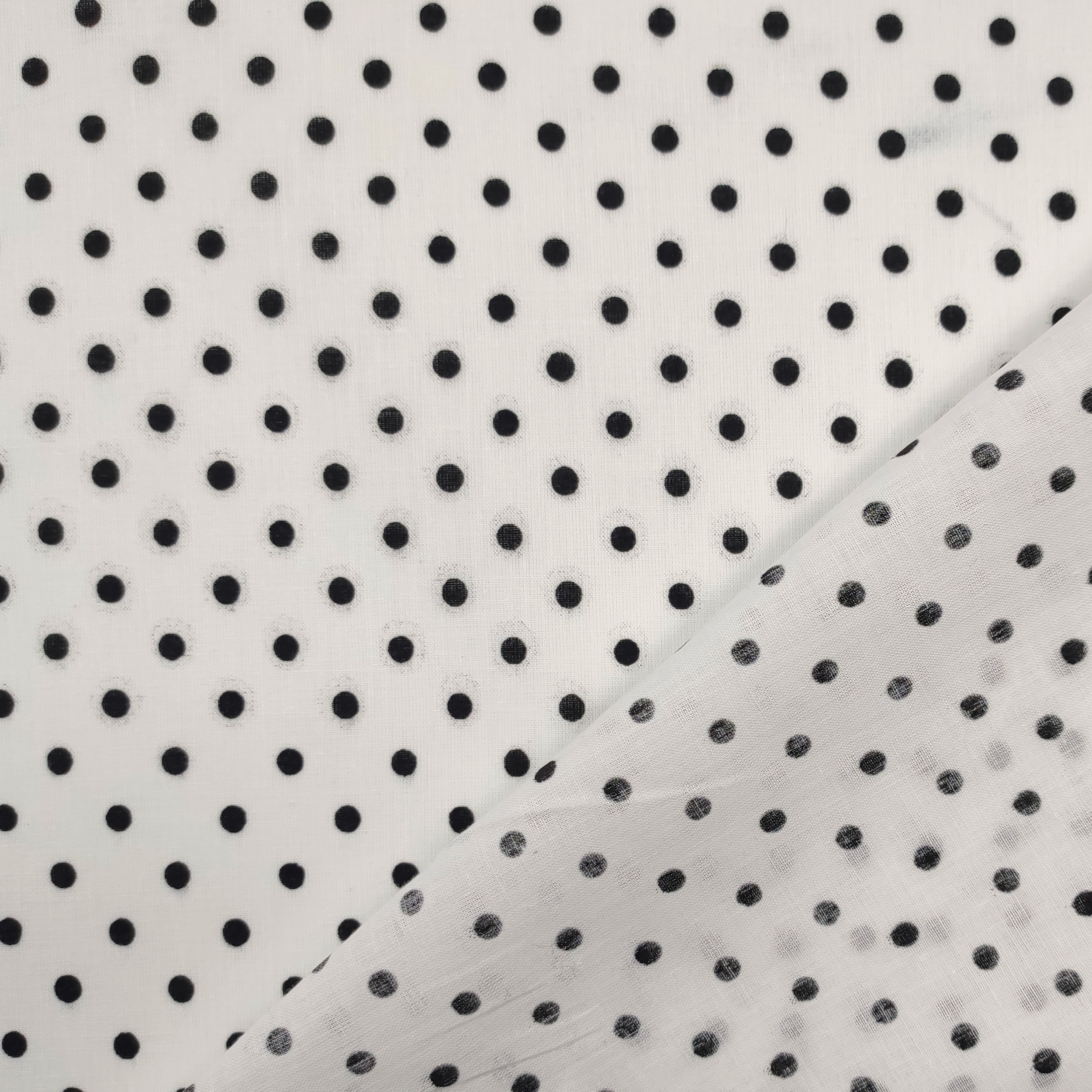 Cotone Fantasia Pois Neri Sfondo Bianco