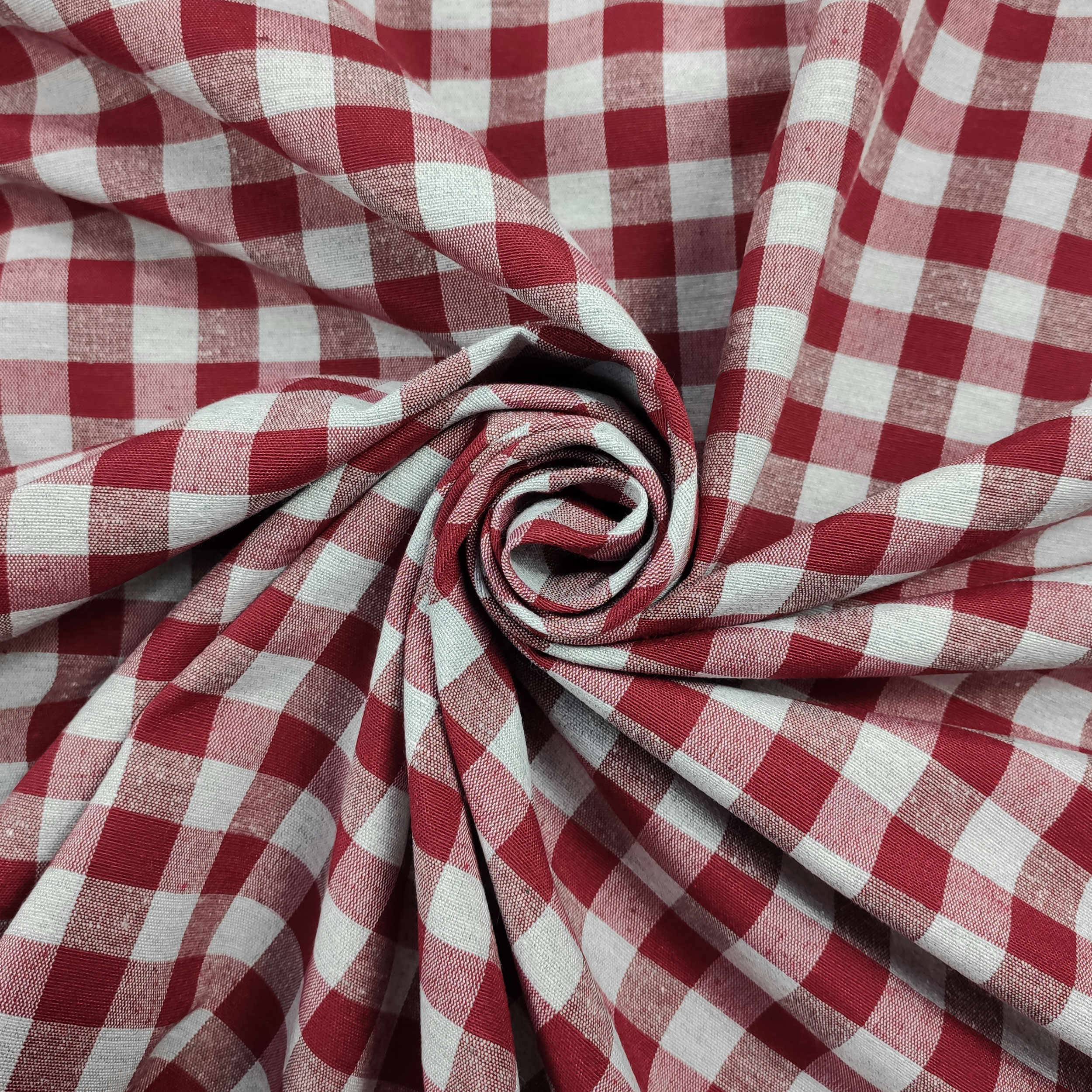Tessuto Tinto In Filo per Tovaglia Quadretti Bordeaux Grigio
