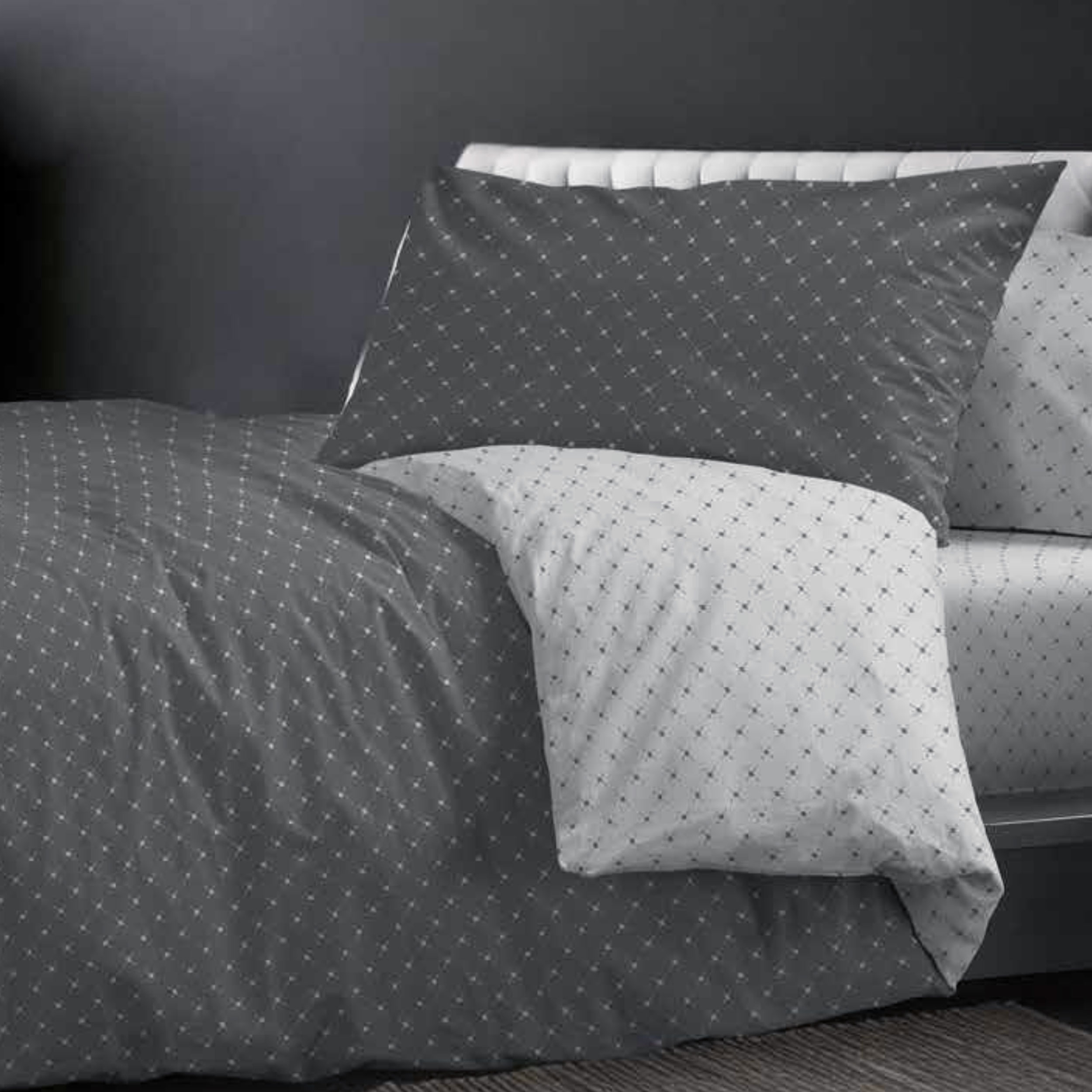 Completo Letto Matrimoniale Minimal Rombi Grigi Image