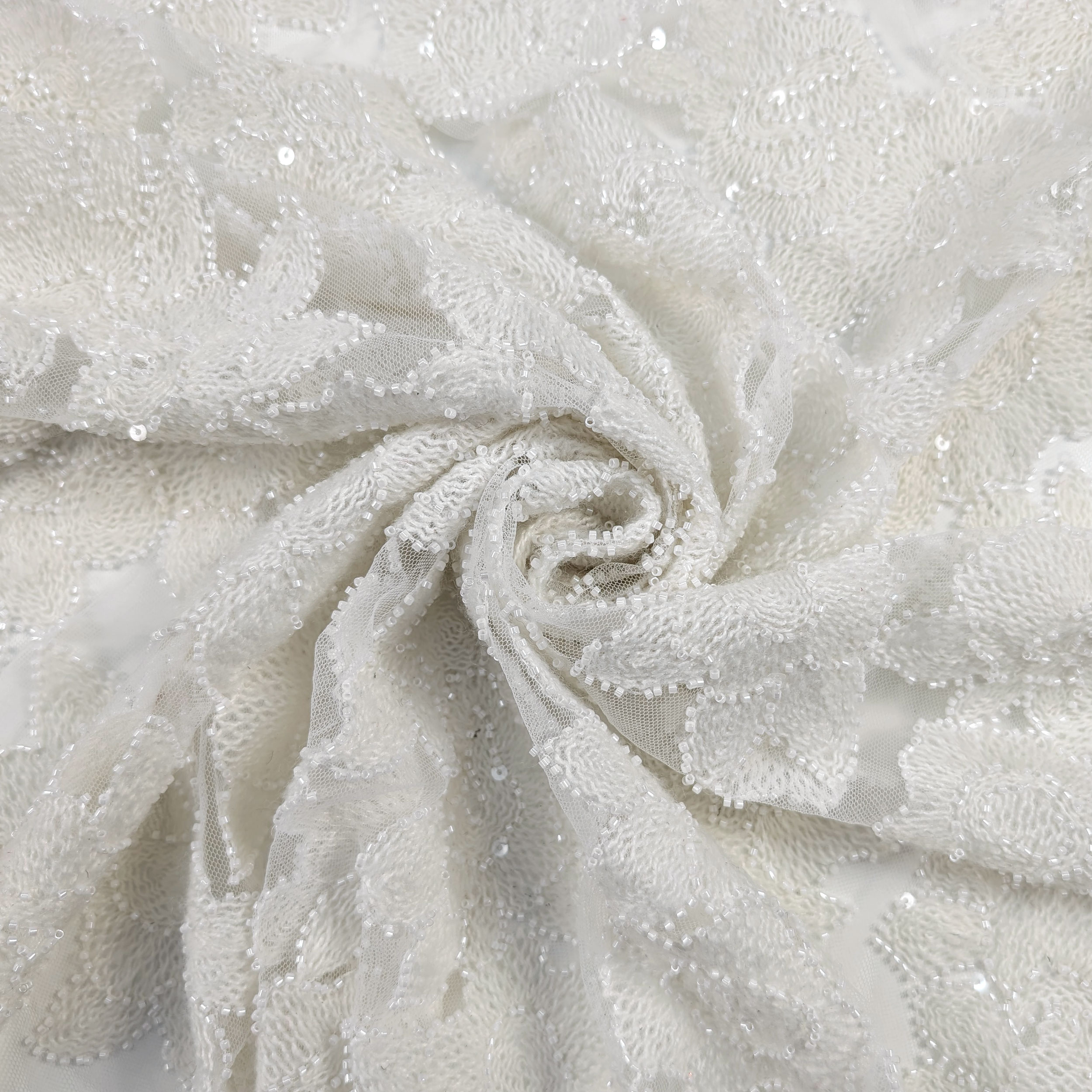 Pizzo Rose Lana Paillettes Bianco Image