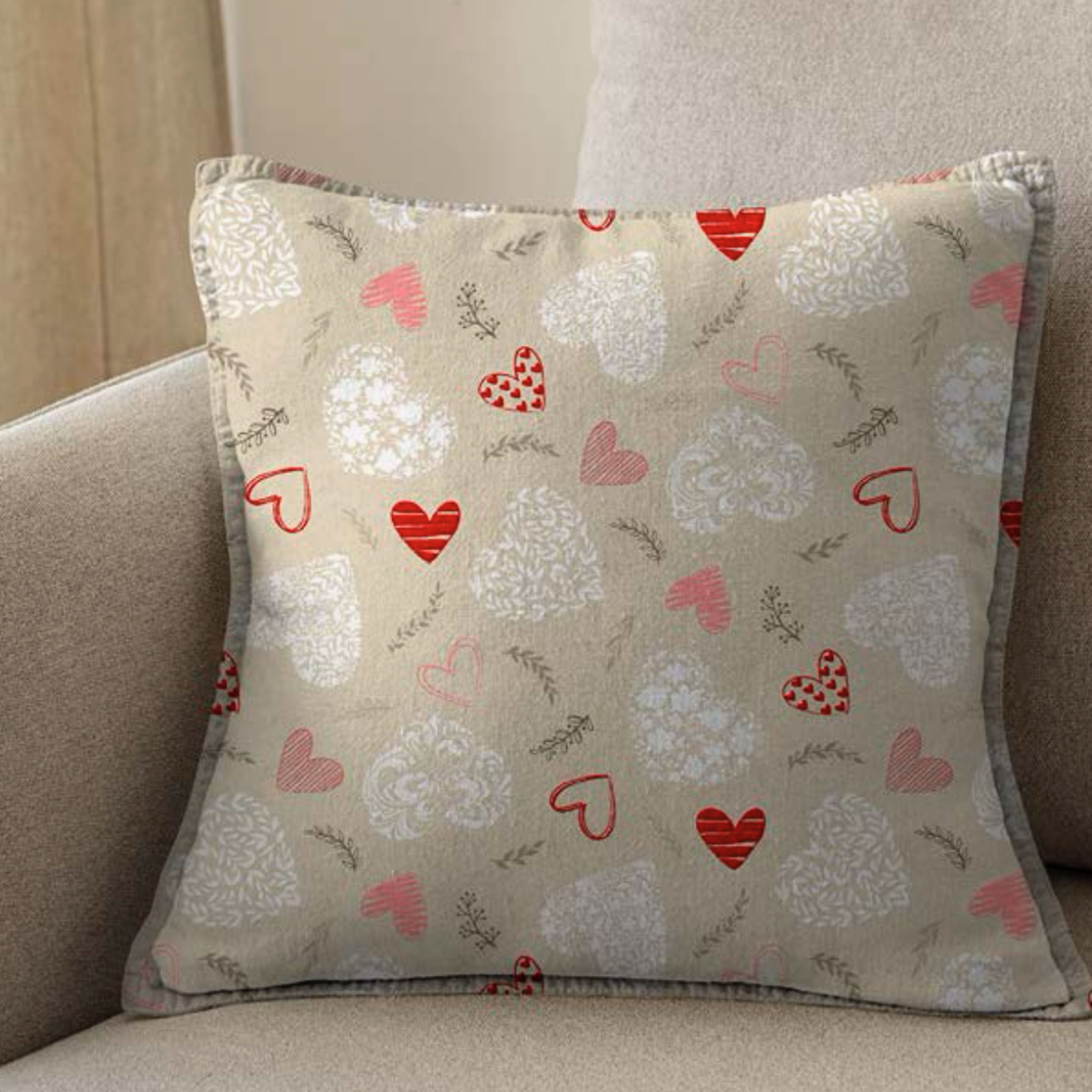 Misto Cotone Natalizio Cuori Rossi Bianchi