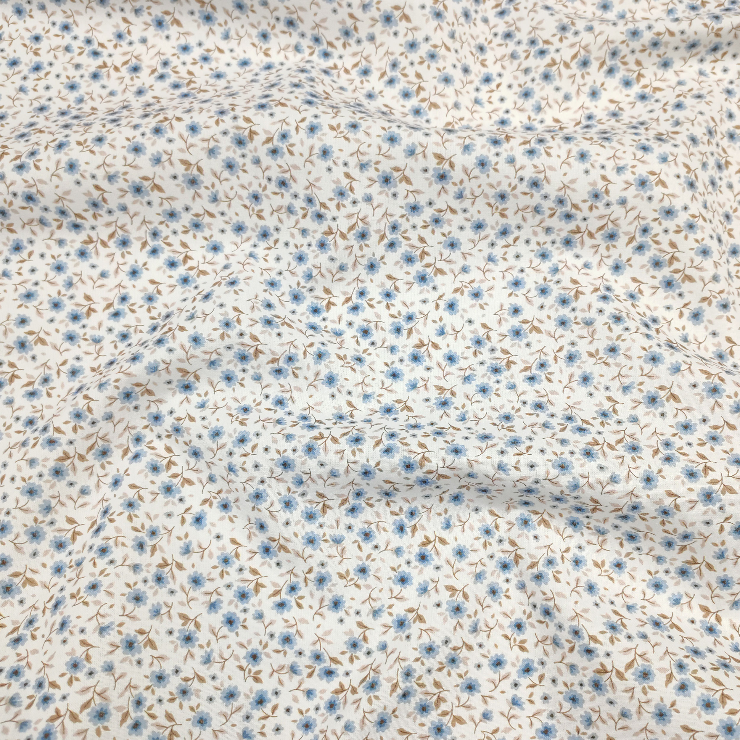 Tessuto Cotone Piccoli Fiori Azzurri
