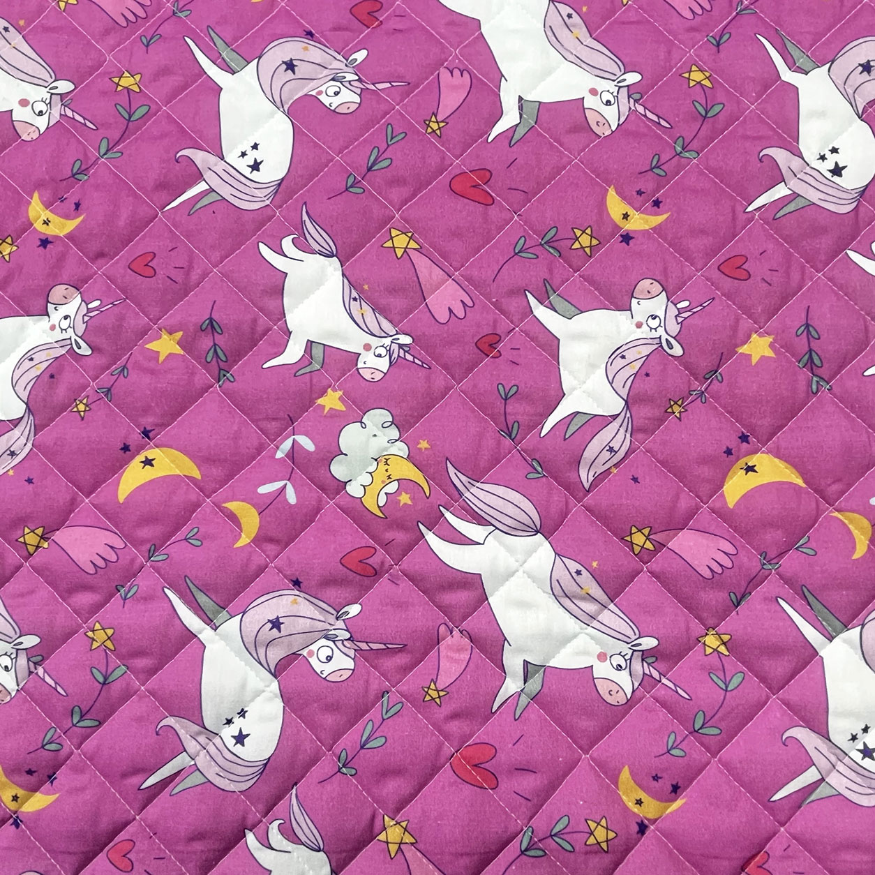 Tessuto Trapuntato Unicorni e Stelline Grandi - Panini Tessuti 