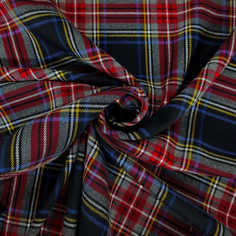 Tessuto Tartan Scozzese Blu Quadri Rossi e Grigi