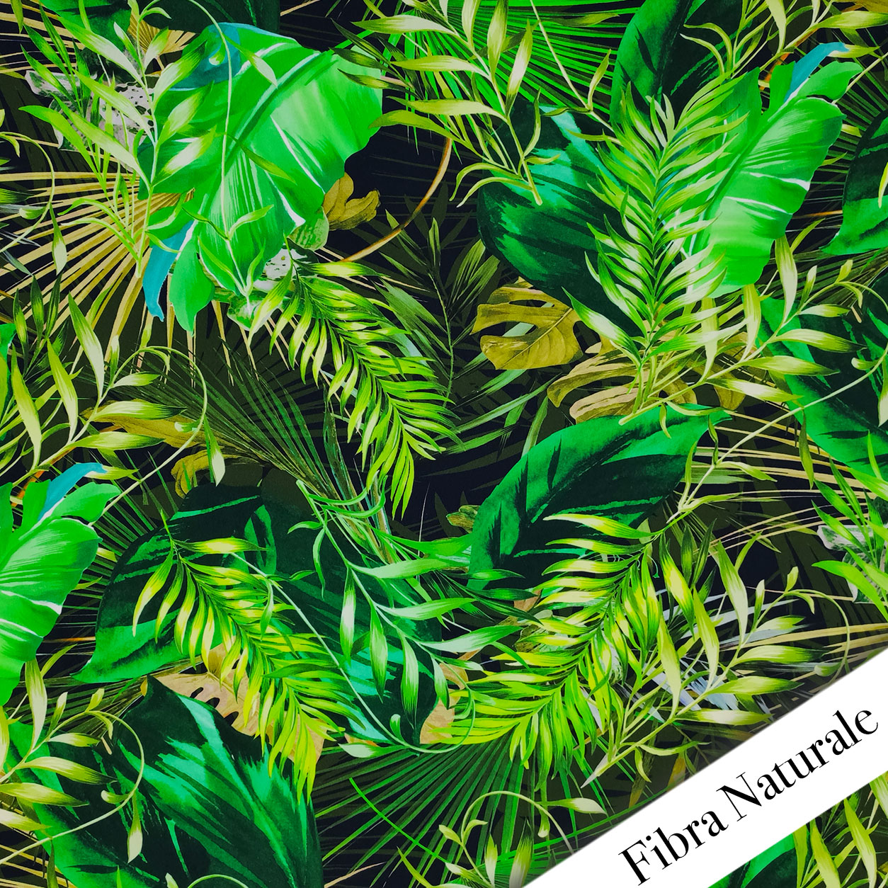 Tessuto Crepe Natural Moda Foglie Tropicali
