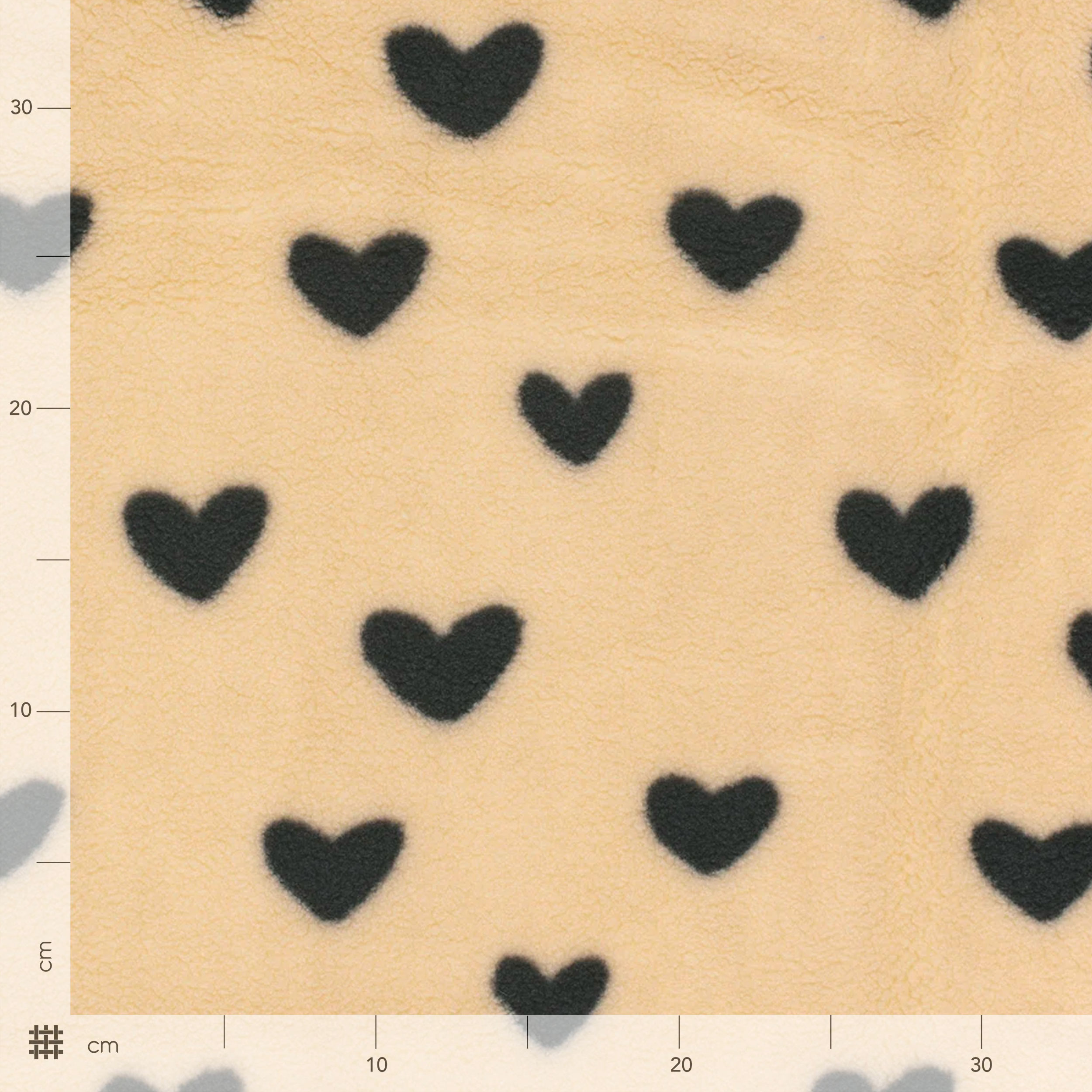Tessuto Sherpa Beige Cuori Neri