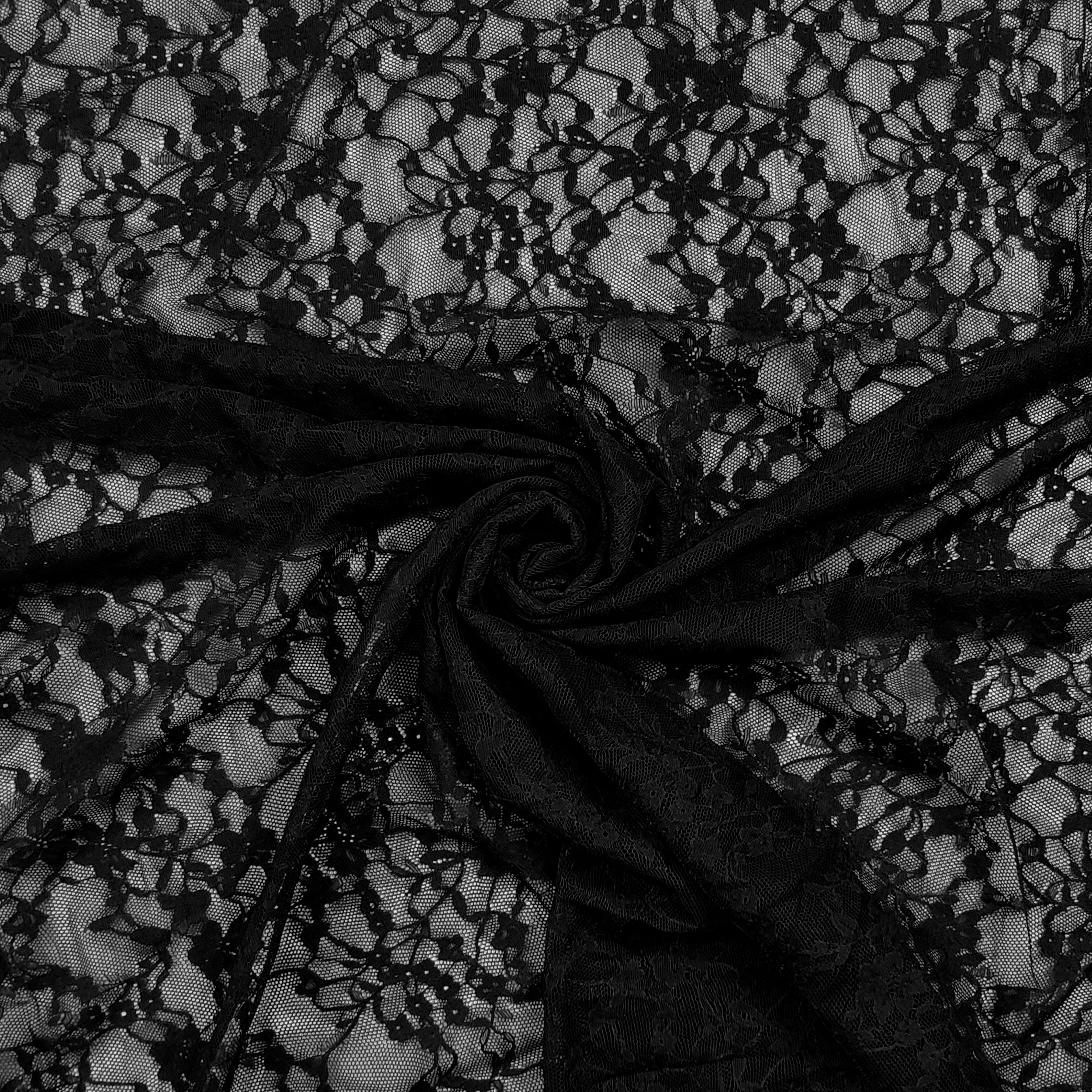 Pizzo Elastico Floreale in Nero