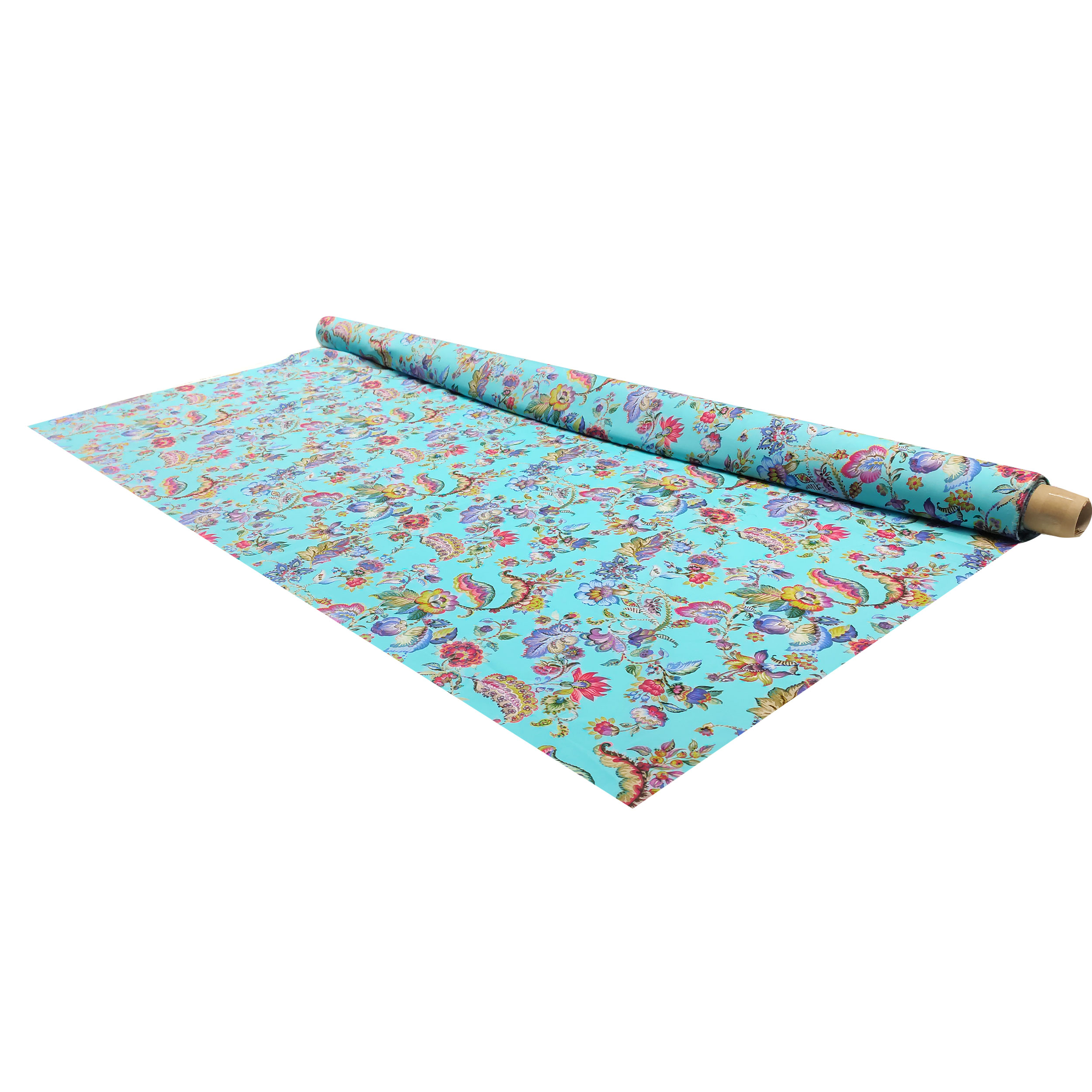 Cotone Elasticizzato Sfondo Ciano con Fiori