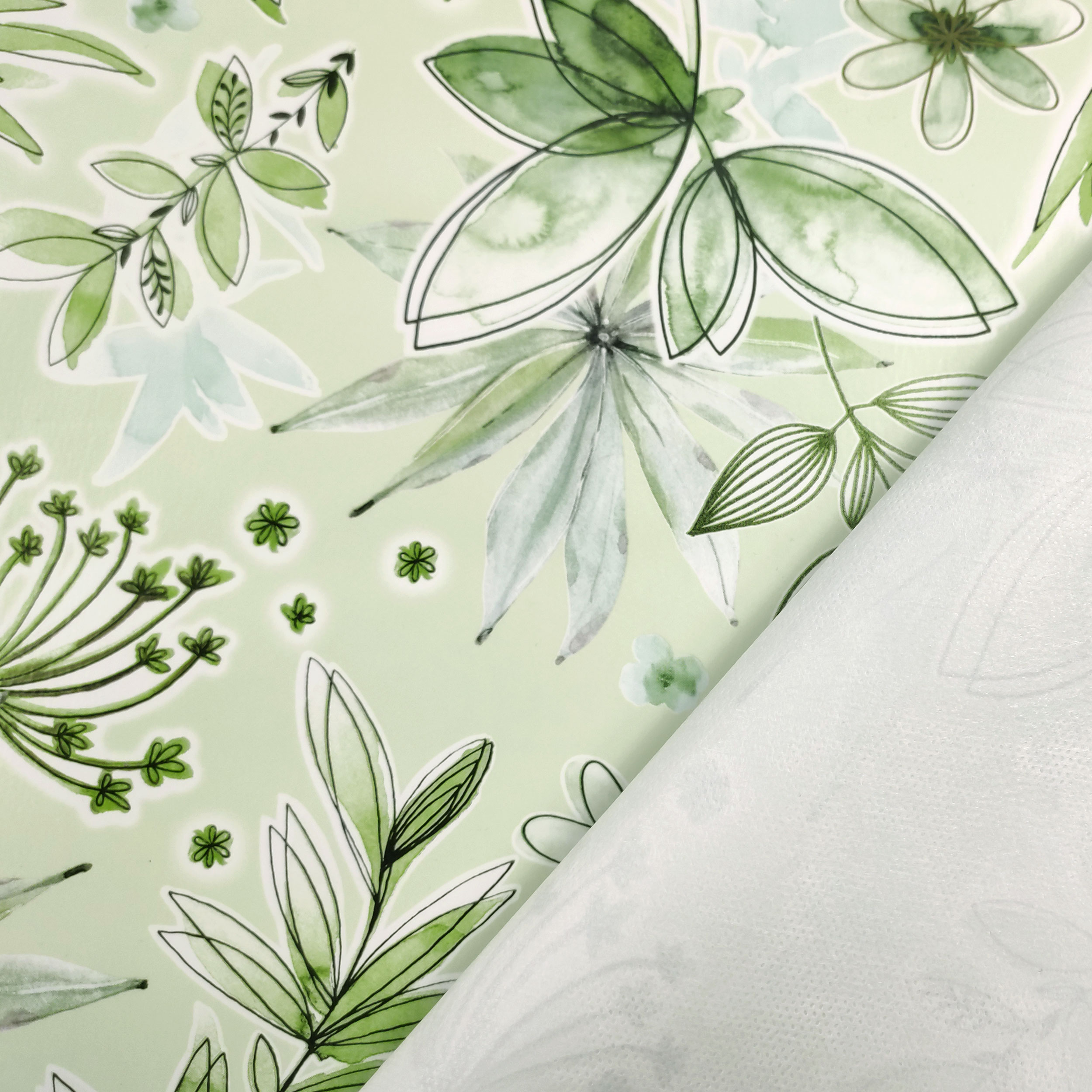 Tessuto per Tovaglia Plastificata Fiori Toni del Verde