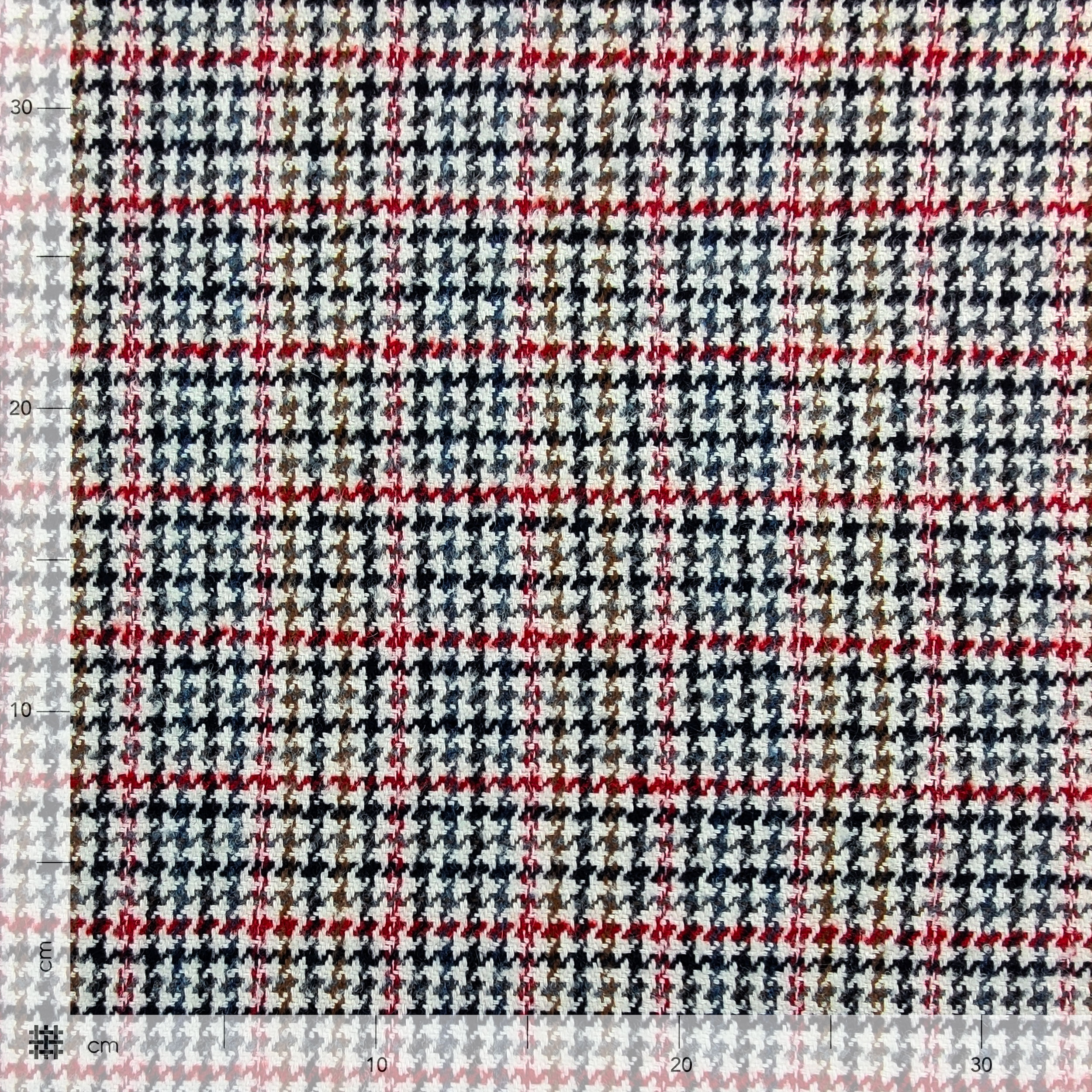 Tweed Misto Cotone Pied de Poule Rosso e Beige