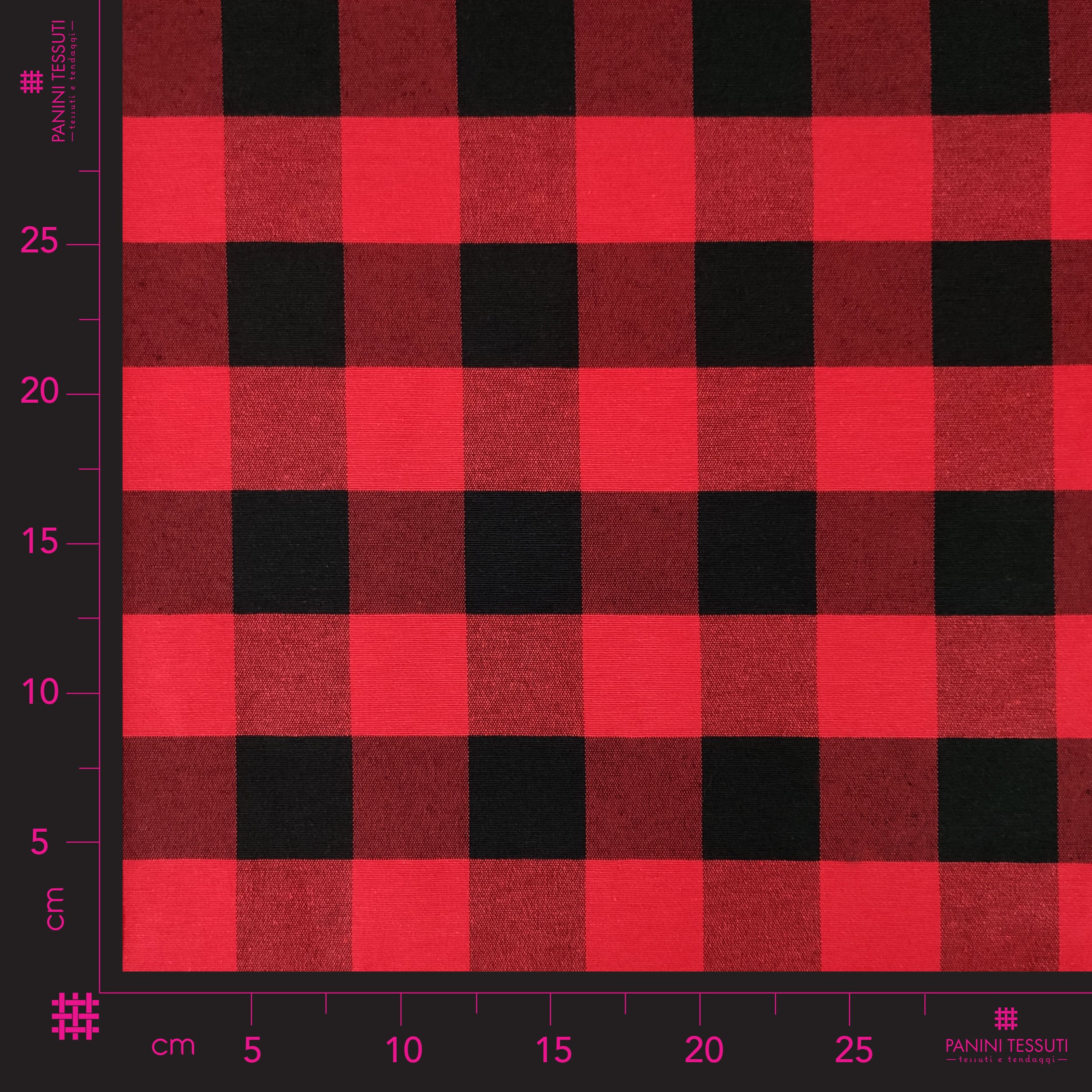 Tessuto Misto Cotone a Quadri Rosso e Nero Image