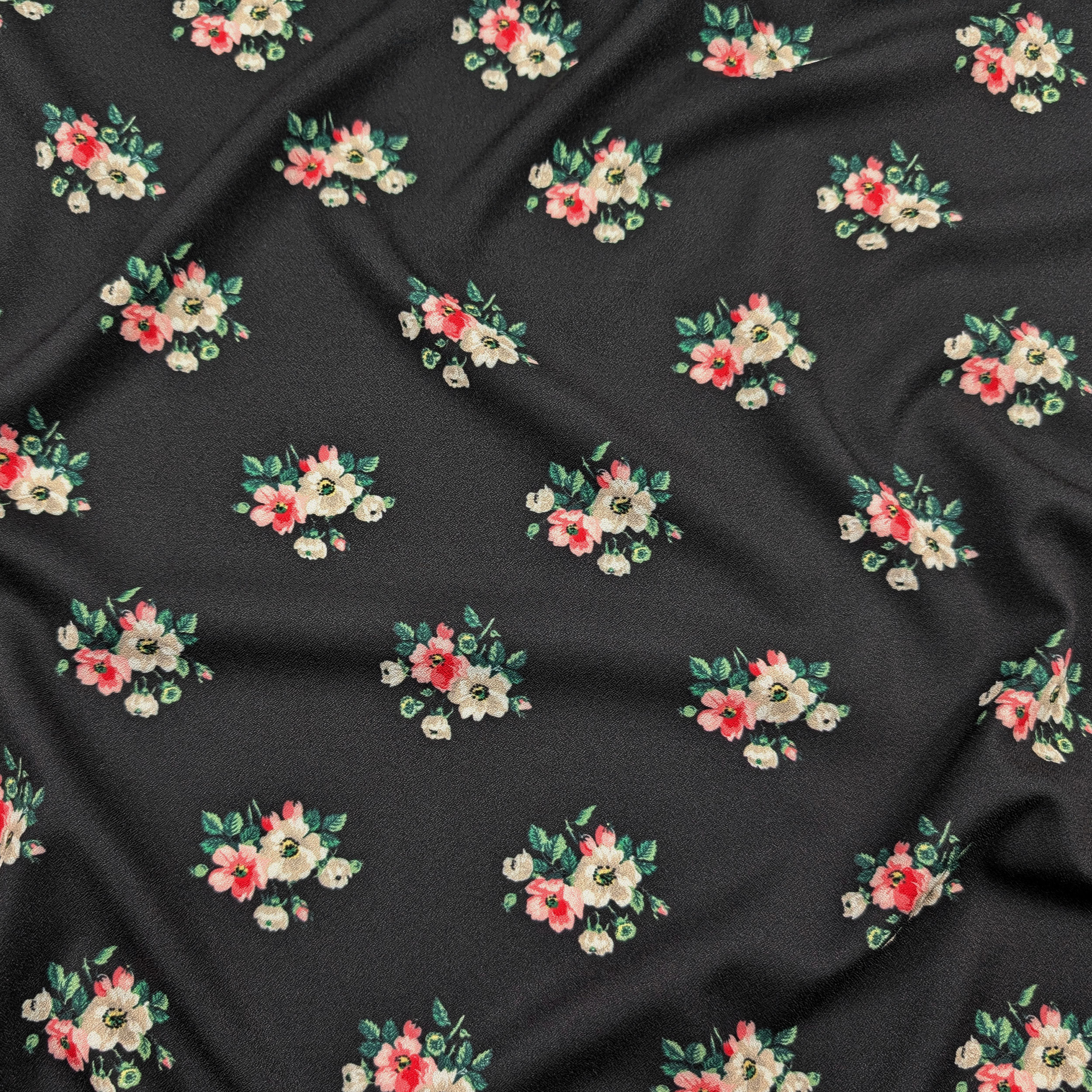 Crêpe Elasticizzato Moda Fiori Sfondo Nero Image