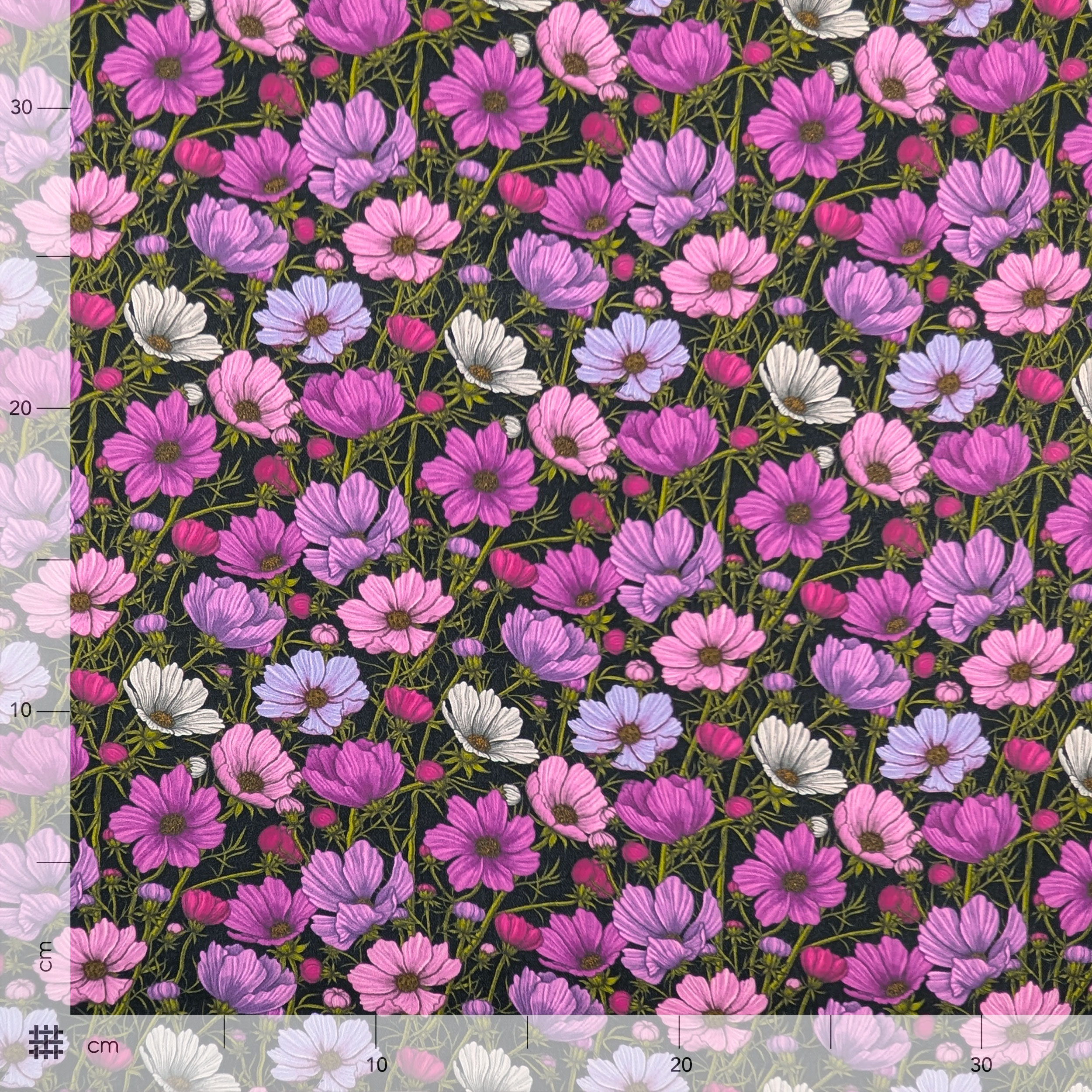 Georgette Pura Seta Fiori Rosa e Lilla Image