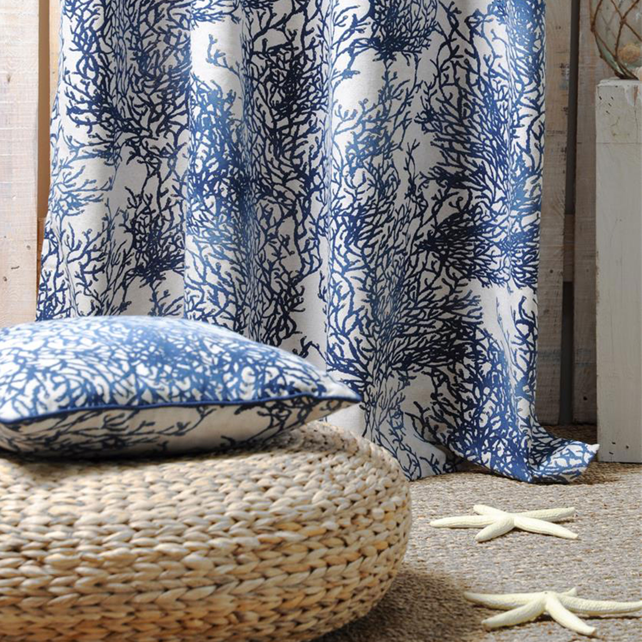 Tessuto Coralli Blu Natural