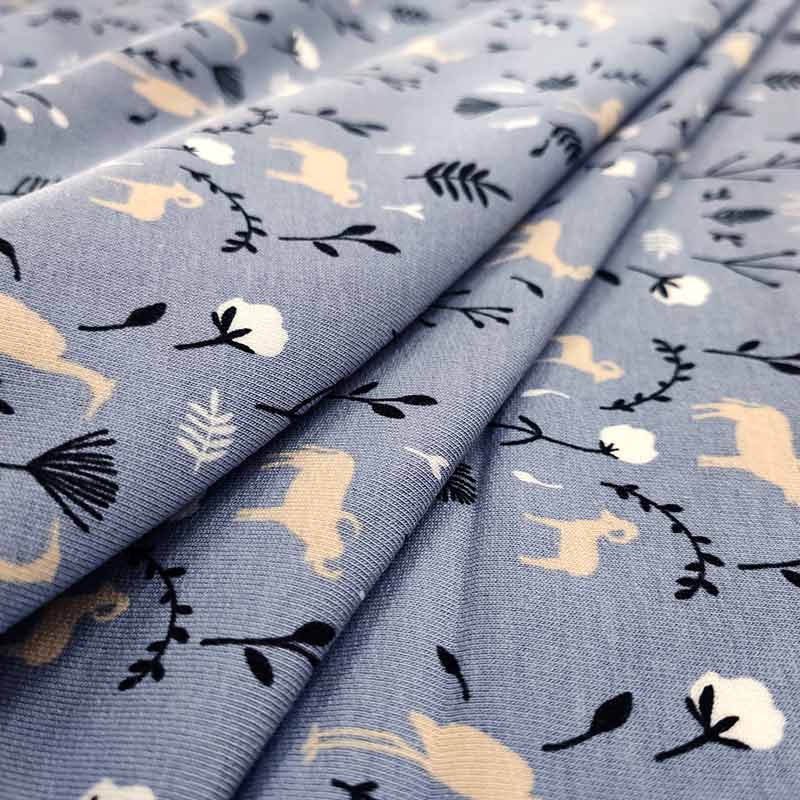 Felpa di Cotone Animaletti Sfondo Avio