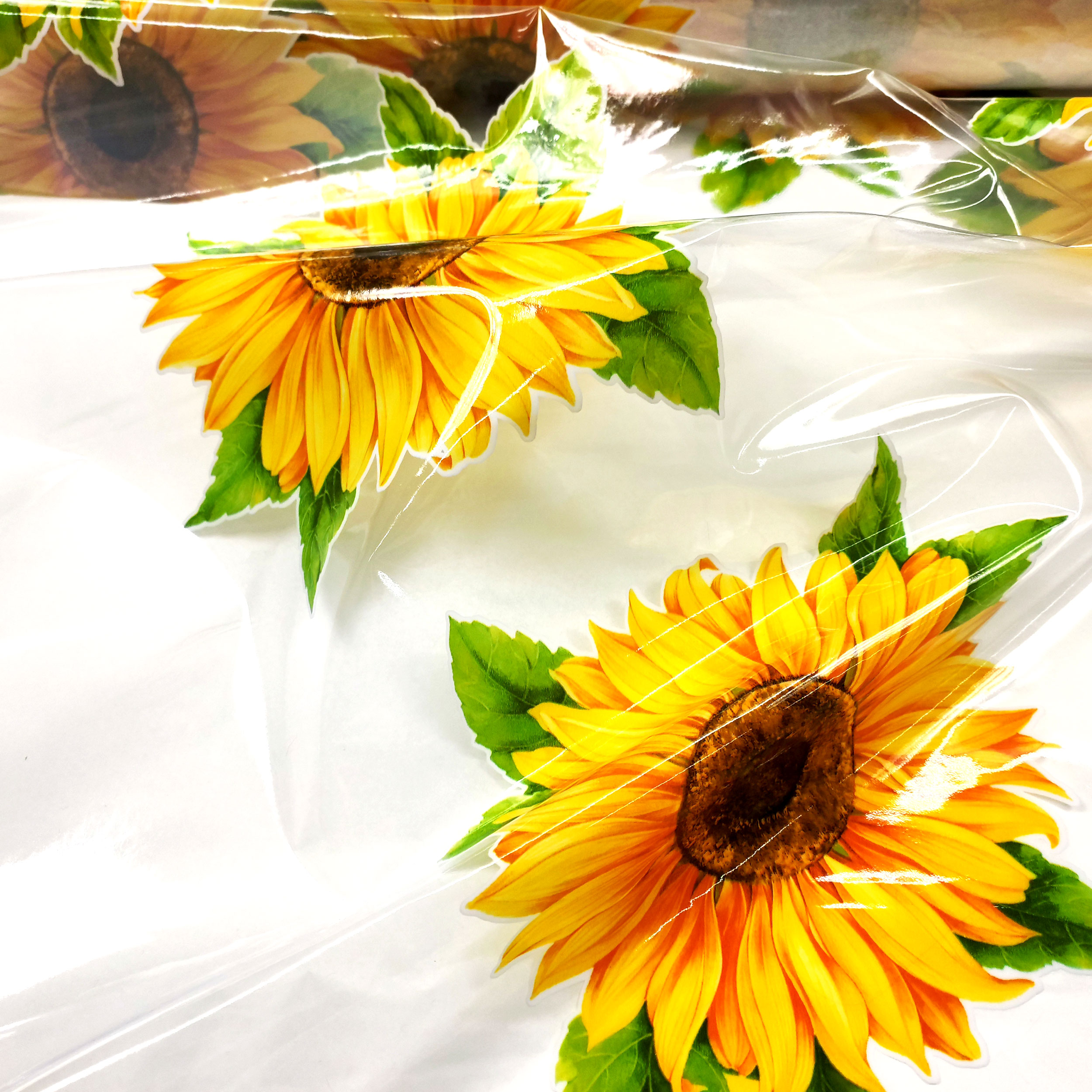 Tessuto per Tovaglia Plastificata Trasparente con Girasoli