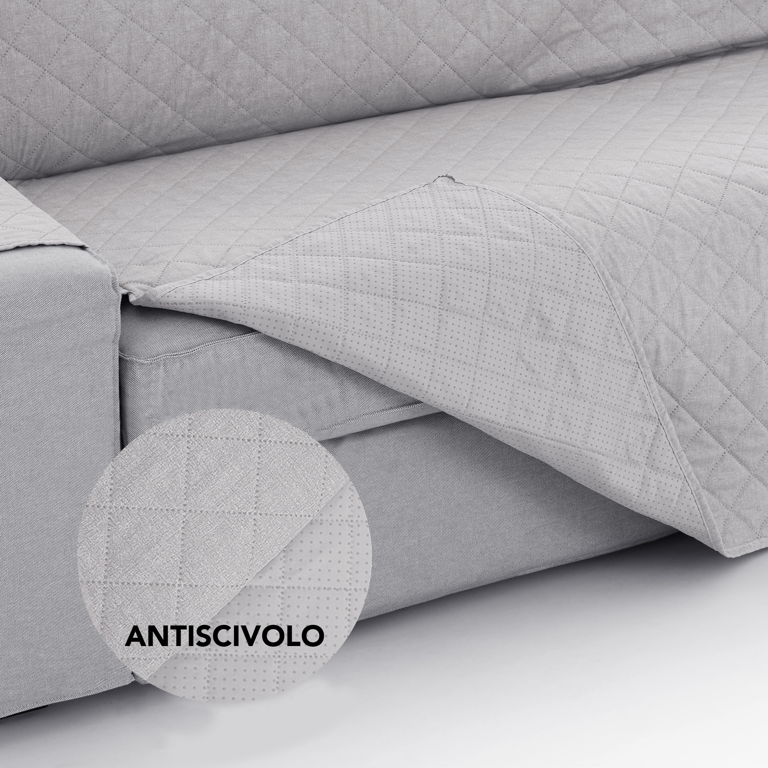 Copridivano Trapuntino Melange Antiscivolo Grigio