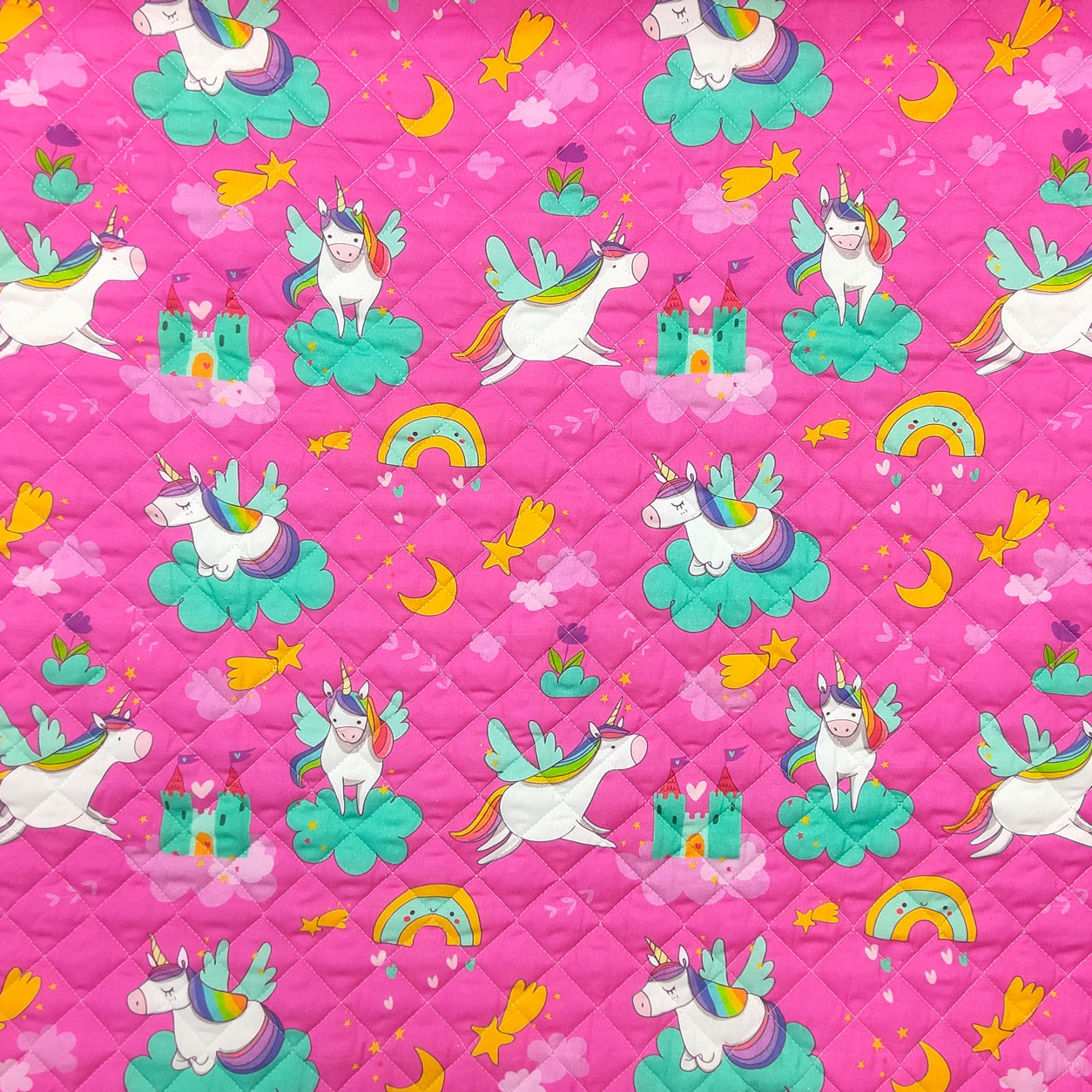 Tessuto Trapuntato Unicorni e Castelli - Panini Tessuti