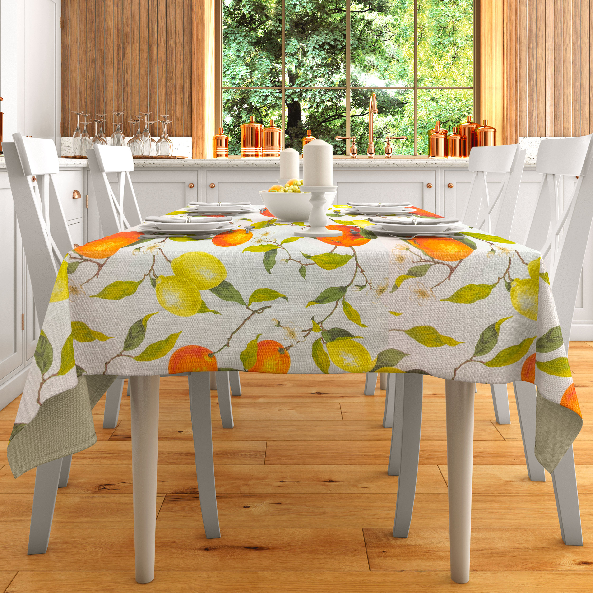 Tessuto per Tovaglia in Cotone Fantasia Limoni e Arance