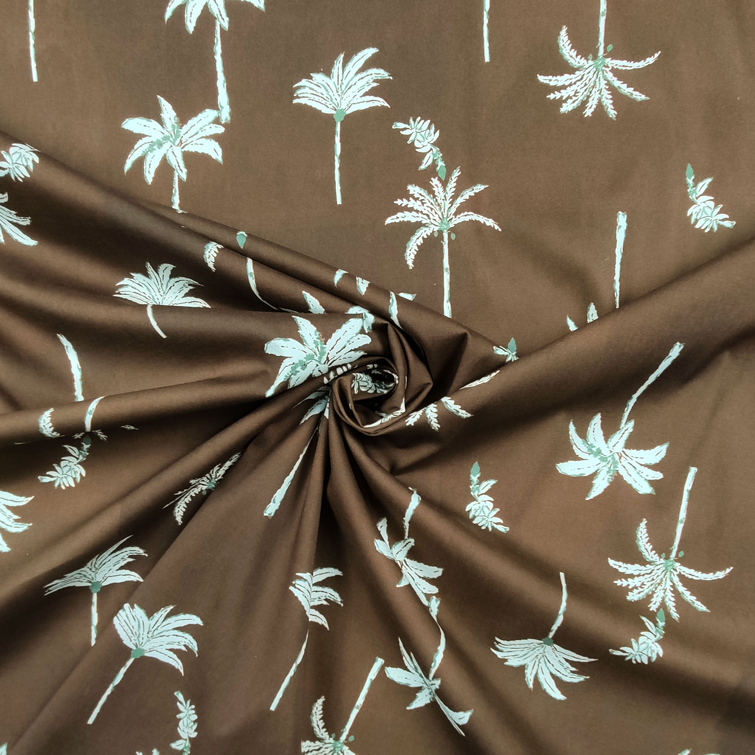 Tessuto di Cotone Marrone Fantasia Palme Image