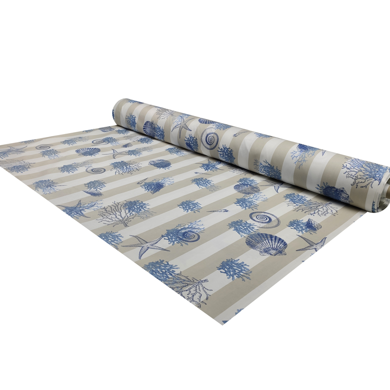 Tessuto-Panama-Righe-Bianco-Beige-Conchiglie-Blu
